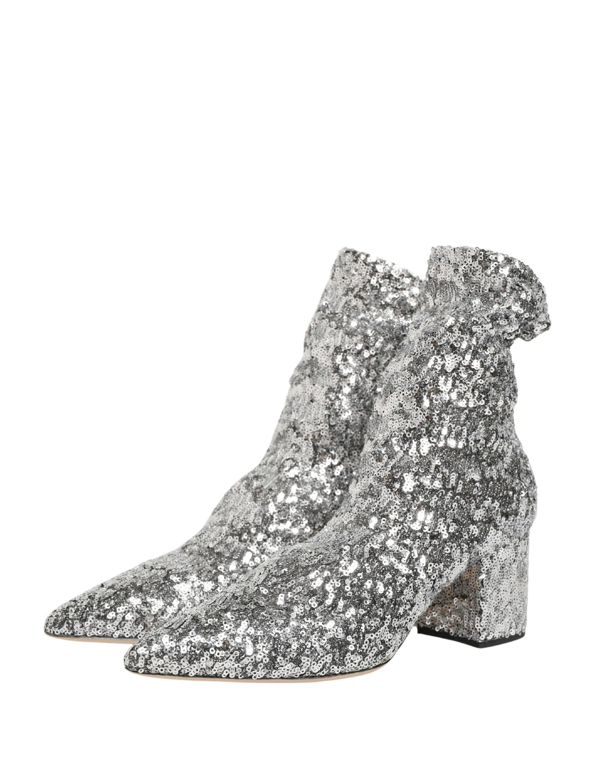 Dolce & Gabbana Silver Sequined Short Boots - Luxurious Couture