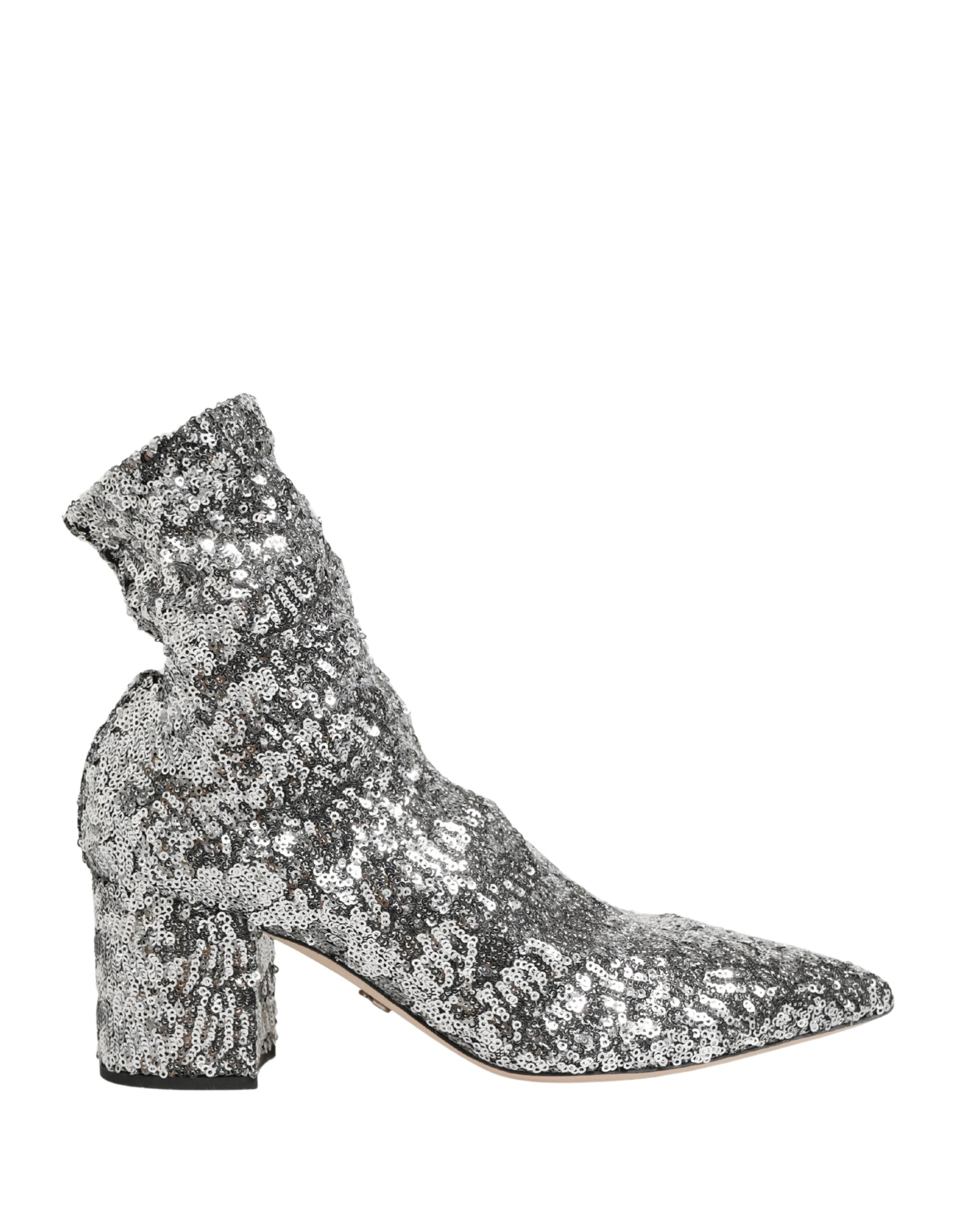 Dolce & Gabbana Silver Sequined Short Boots - Luxurious Couture