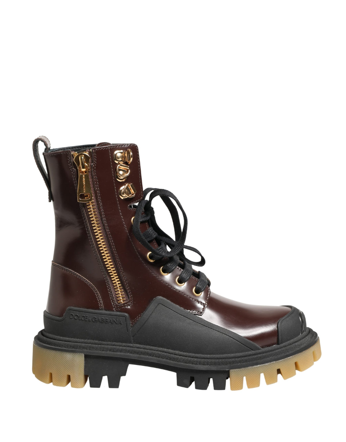 Dolce & Gabbana Maroon Leather Lace Up Biker Boots - Artisanal Luxury