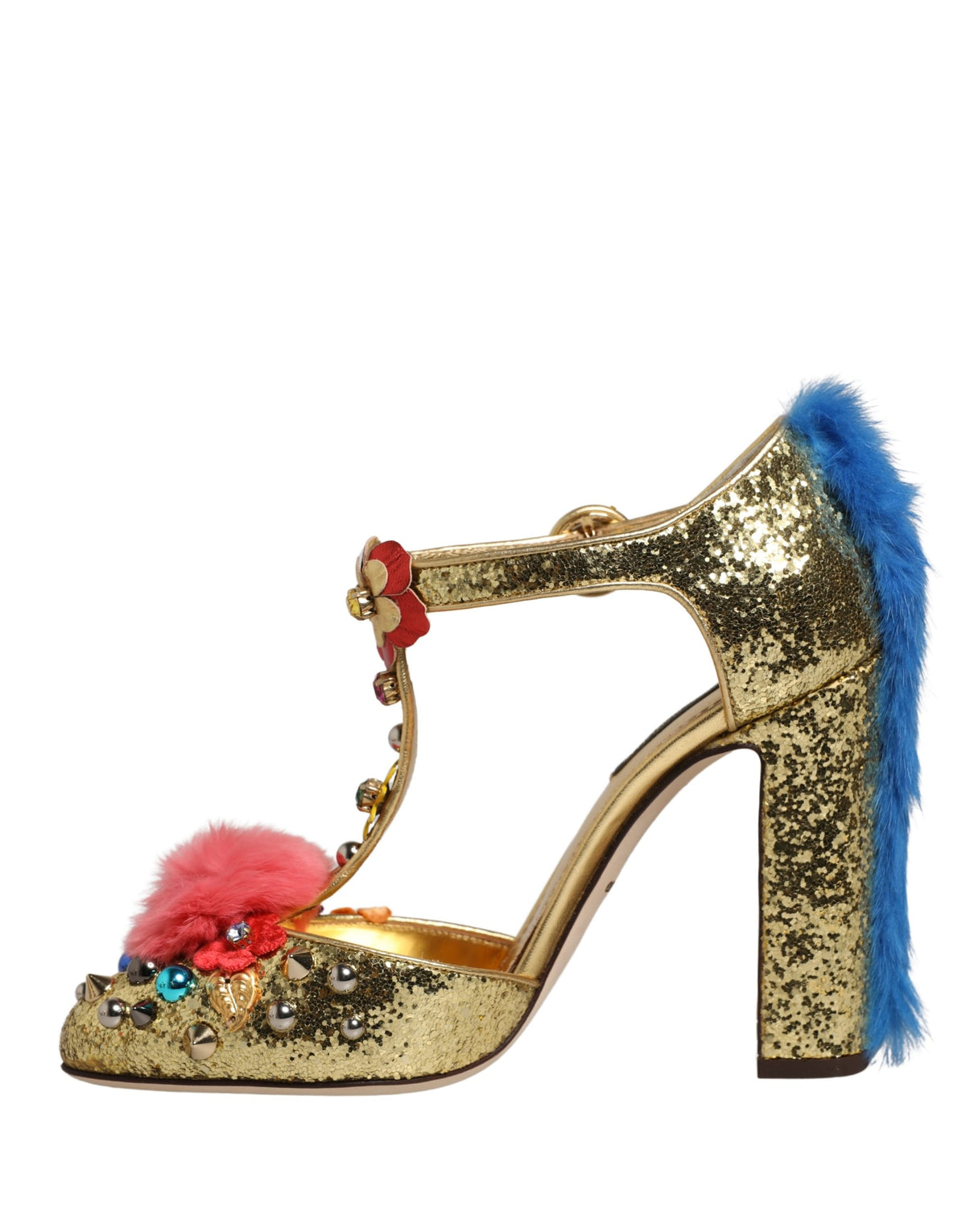 Dolce & Gabbana Gold Glitter T-strap Sandals - Exquisite Luxury