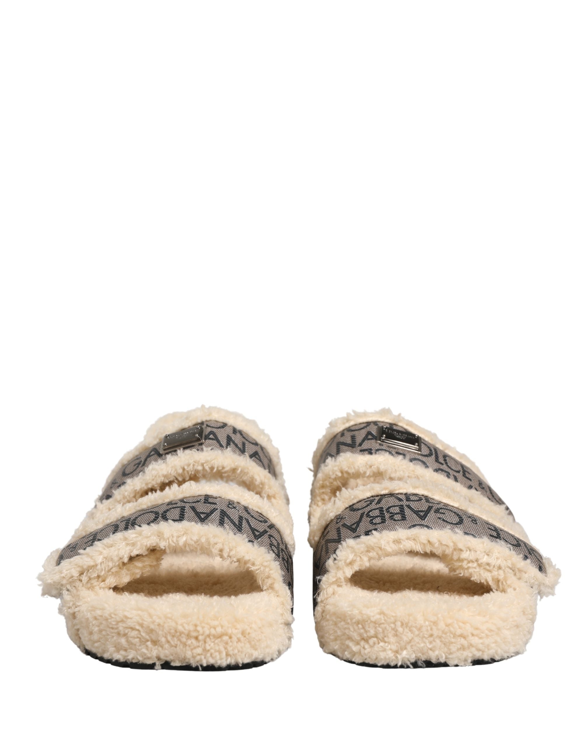 Dolce & Gabbana Faux Fur Logo Print Flats Sandals - Luxurious Comfort