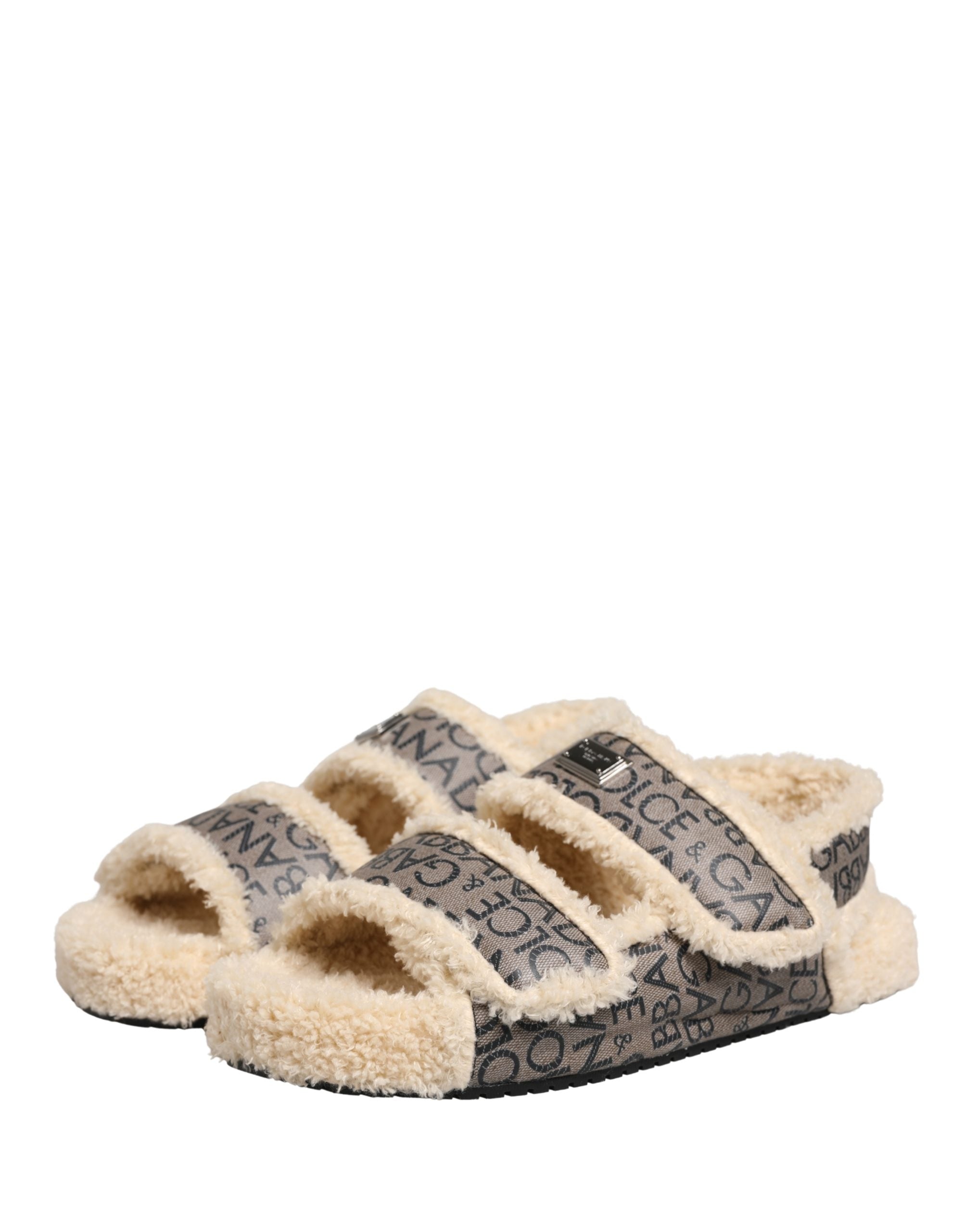 Dolce & Gabbana Faux Fur Logo Print Flats Sandals - Luxurious Comfort