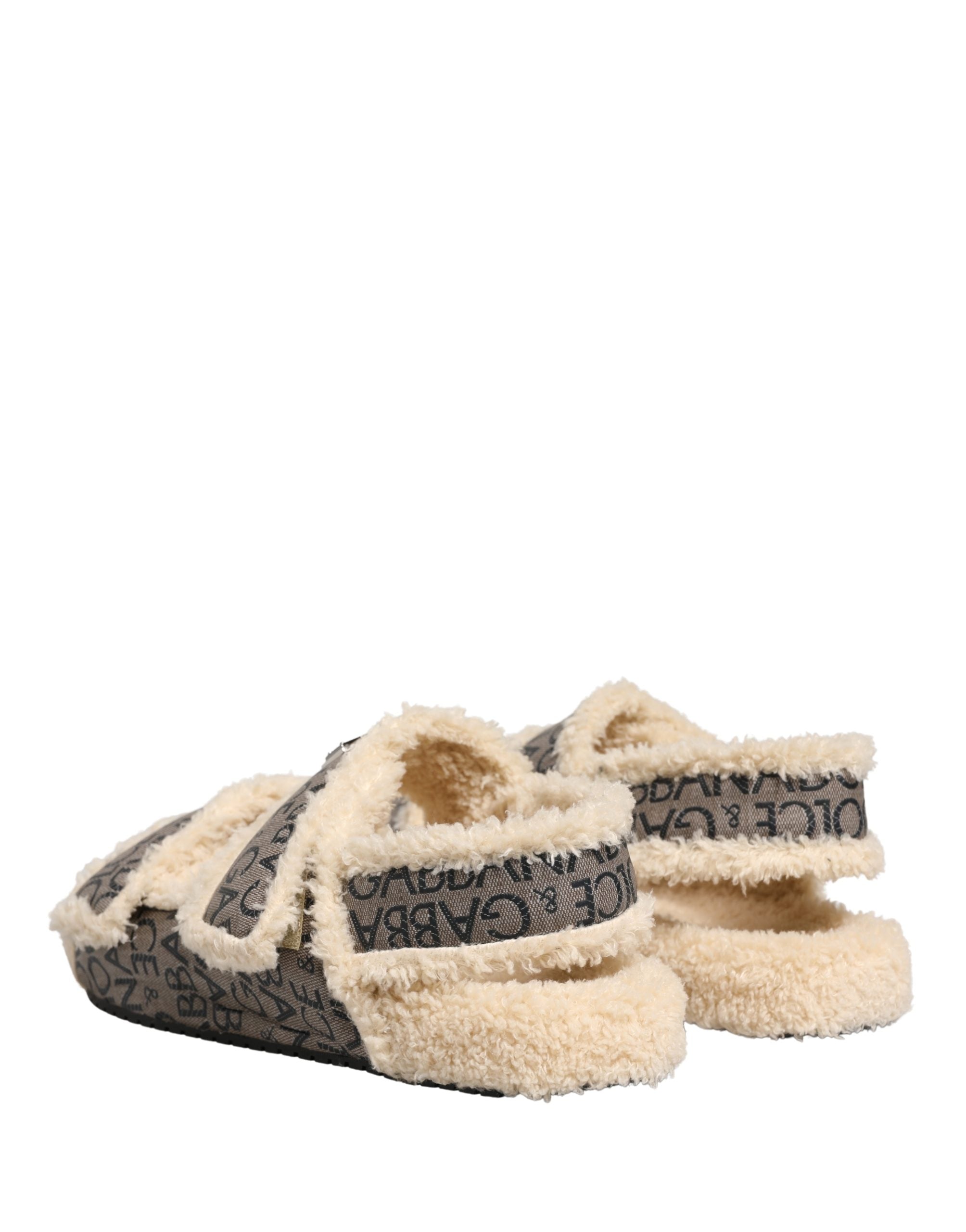Dolce & Gabbana Faux Fur Logo Print Flats Sandals - Luxury Elegance