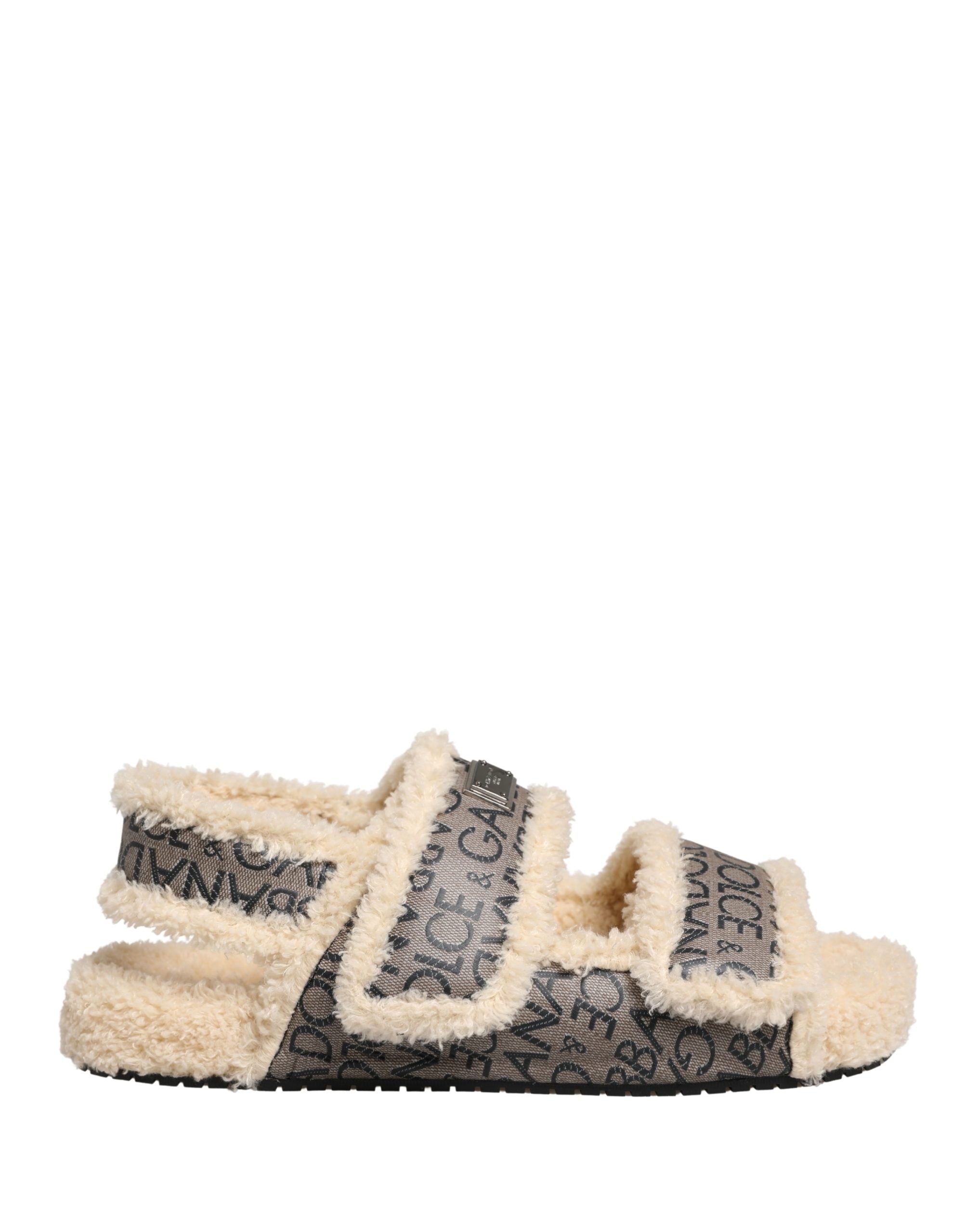 Dolce & Gabbana Faux Fur Logo Print Flats Sandals - Luxury Footwear