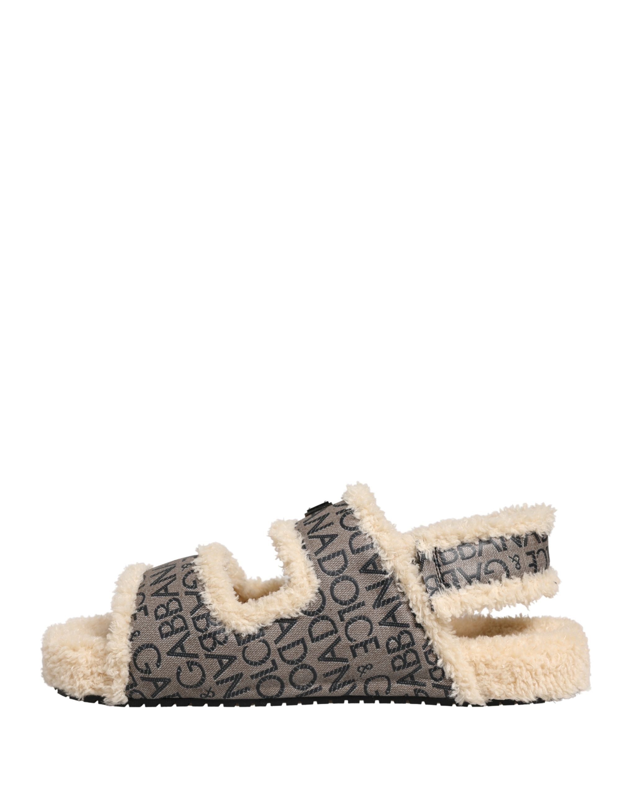 Dolce & Gabbana Faux Fur Logo Print Flats Sandals - Luxury Redefined