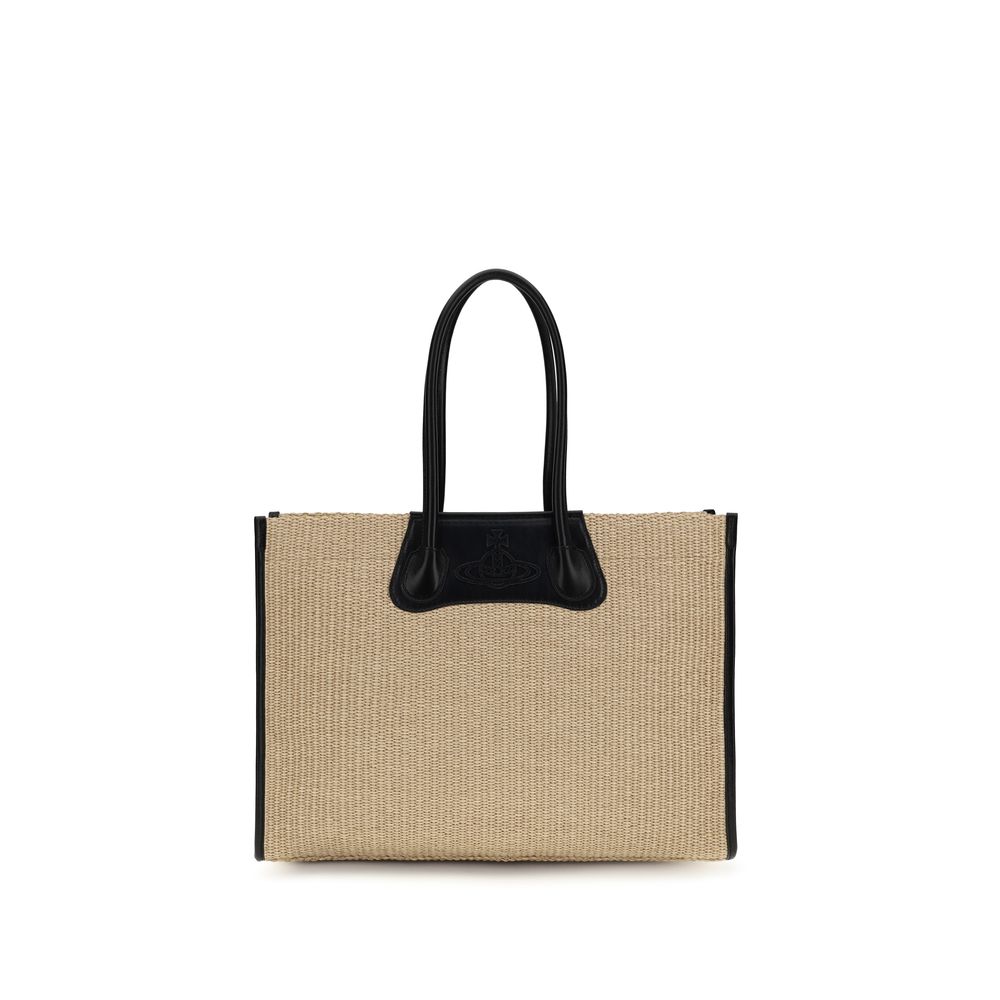Elevate your style with the Vivienne Westwood Beige Raffia Shoulder Bag, a masterpiece of craftsmanship from the SS26 collection, merging luxury and functionality seamlessly.