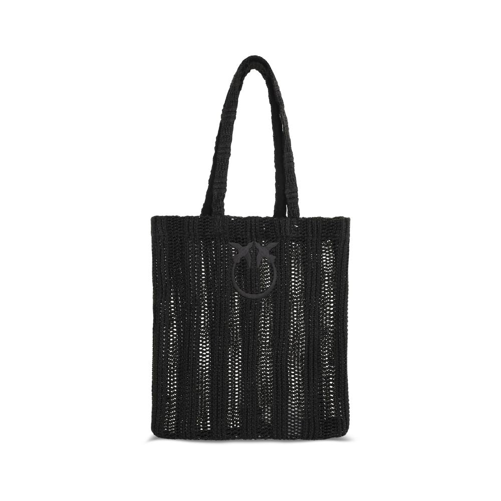 Elevate your summer style with the PINKO Black Raffia Shoulder Bag, a masterpiece of artisanal craftsmanship, blending luxury and versatility for the discerning individual.