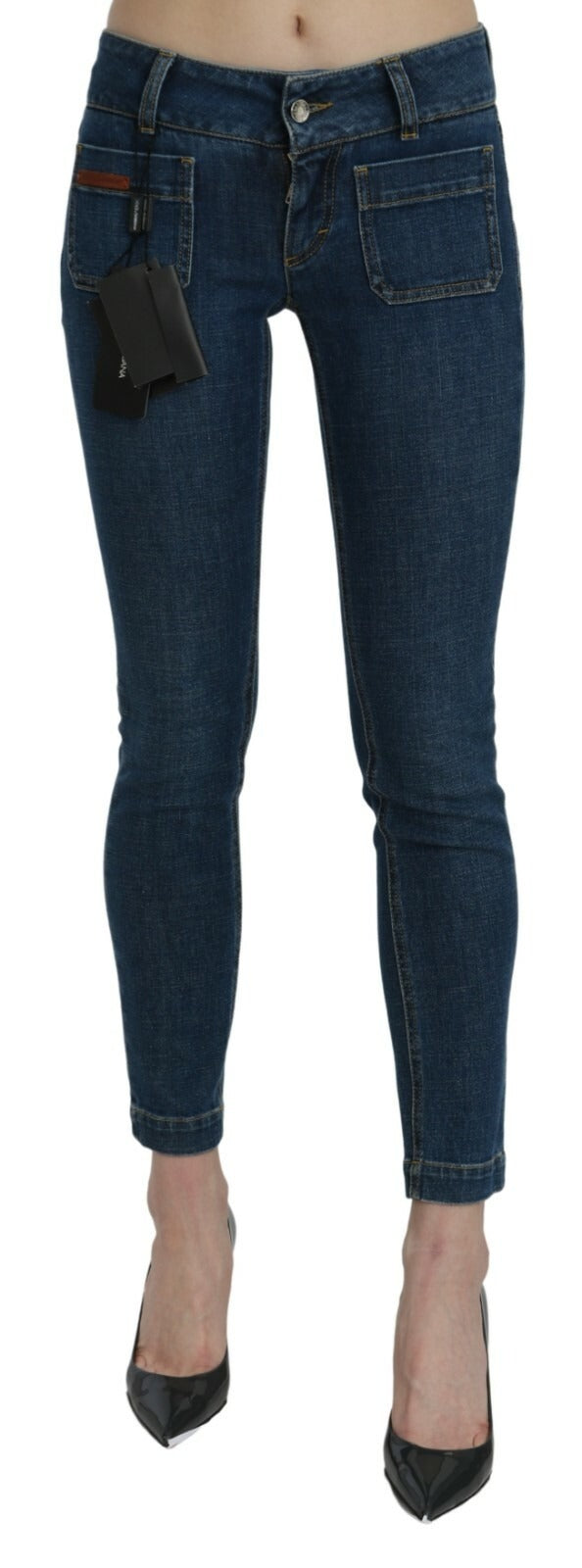 Indulge in the allure of Dolce & Gabbana's Blue Slim Fit Cropped Mid Waist Denim Jeans, crafted in Italy with exquisite attention to detail for the discerning individual.