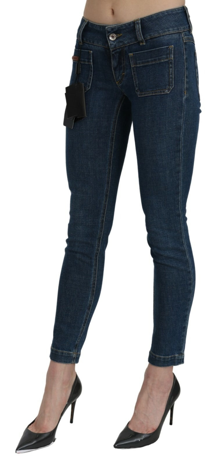 Indulge in the exquisite Dolce & Gabbana Blue Slim Fit Cropped Mid Waist Denim Jeans, a testament to Italian craftsmanship, designed for those who embody elegance and confidence.
