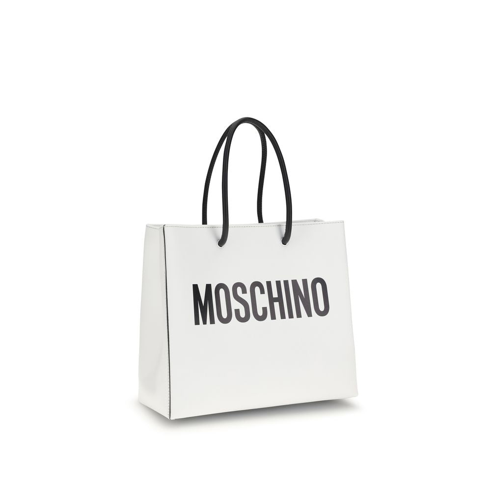 Indulge in the Moschino White Calf Leather Bos Taurus Handbag, a masterpiece of structured elegance from the SS26 collection, embodying luxury and sophistication.
