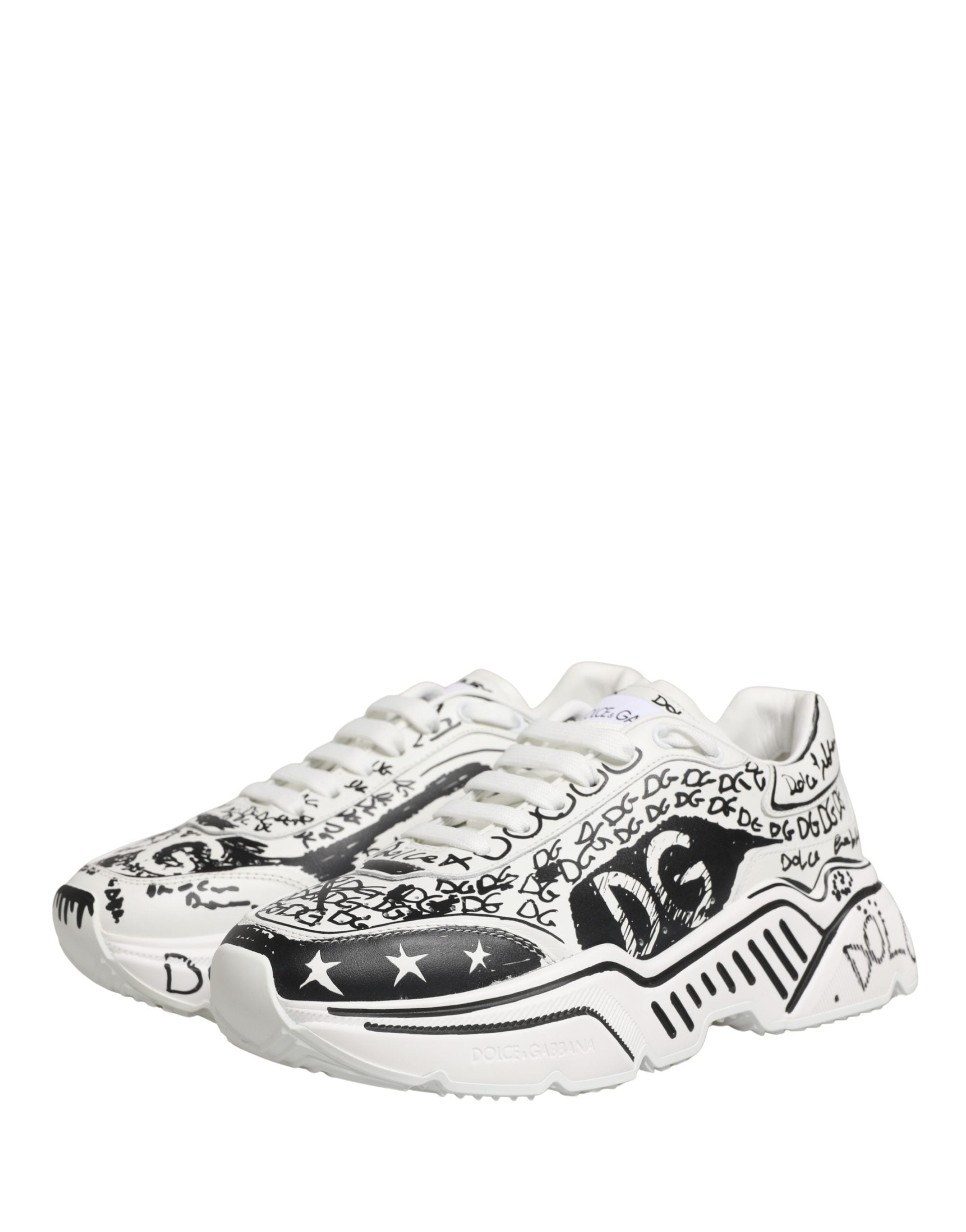 Dolce & Gabbana White Daymaster Graffiti Low Top Sneakers Shoes
