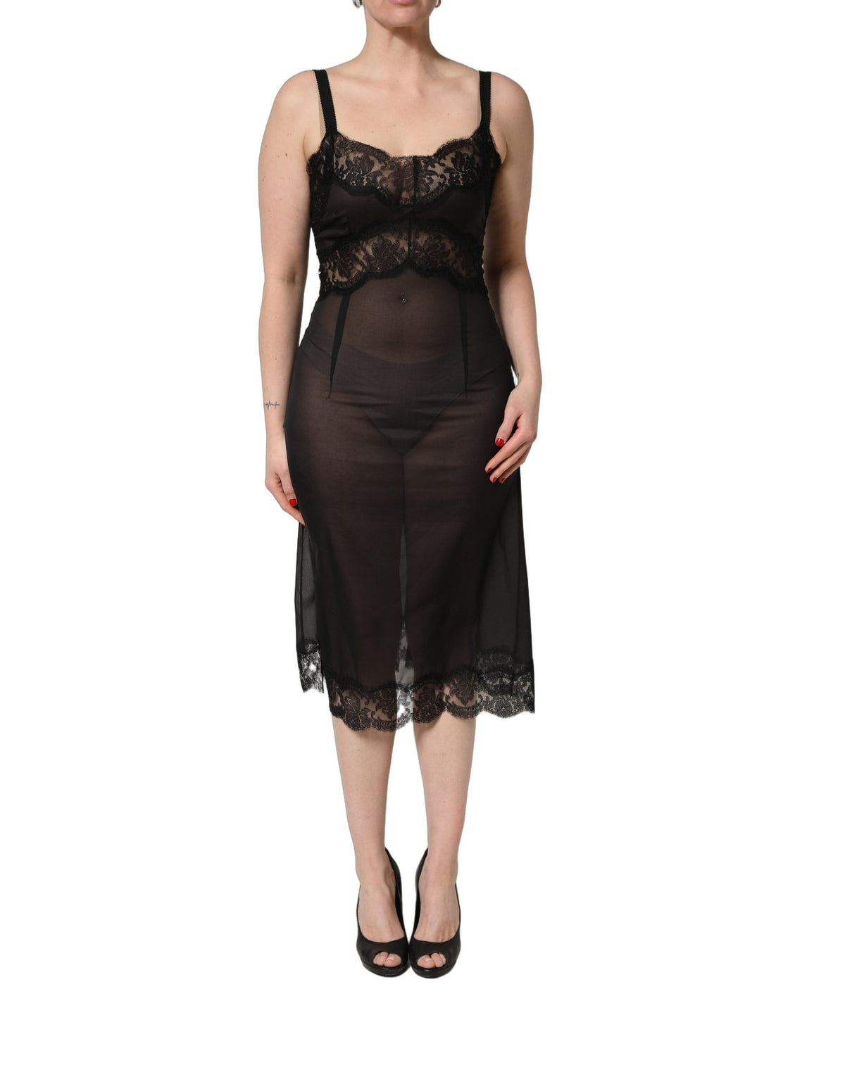 Dolce & Gabbana Black Silk Lace Slip Chemise - Luxury Lingerie