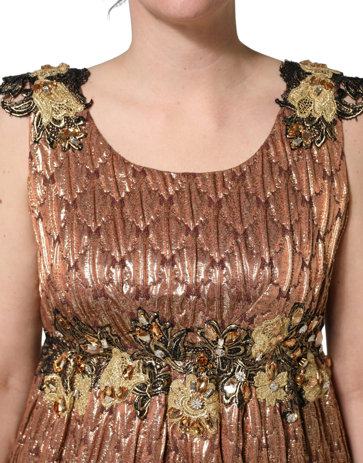 Dolce & Gabbana Brown Metallic Crystal Evening Gown Couture