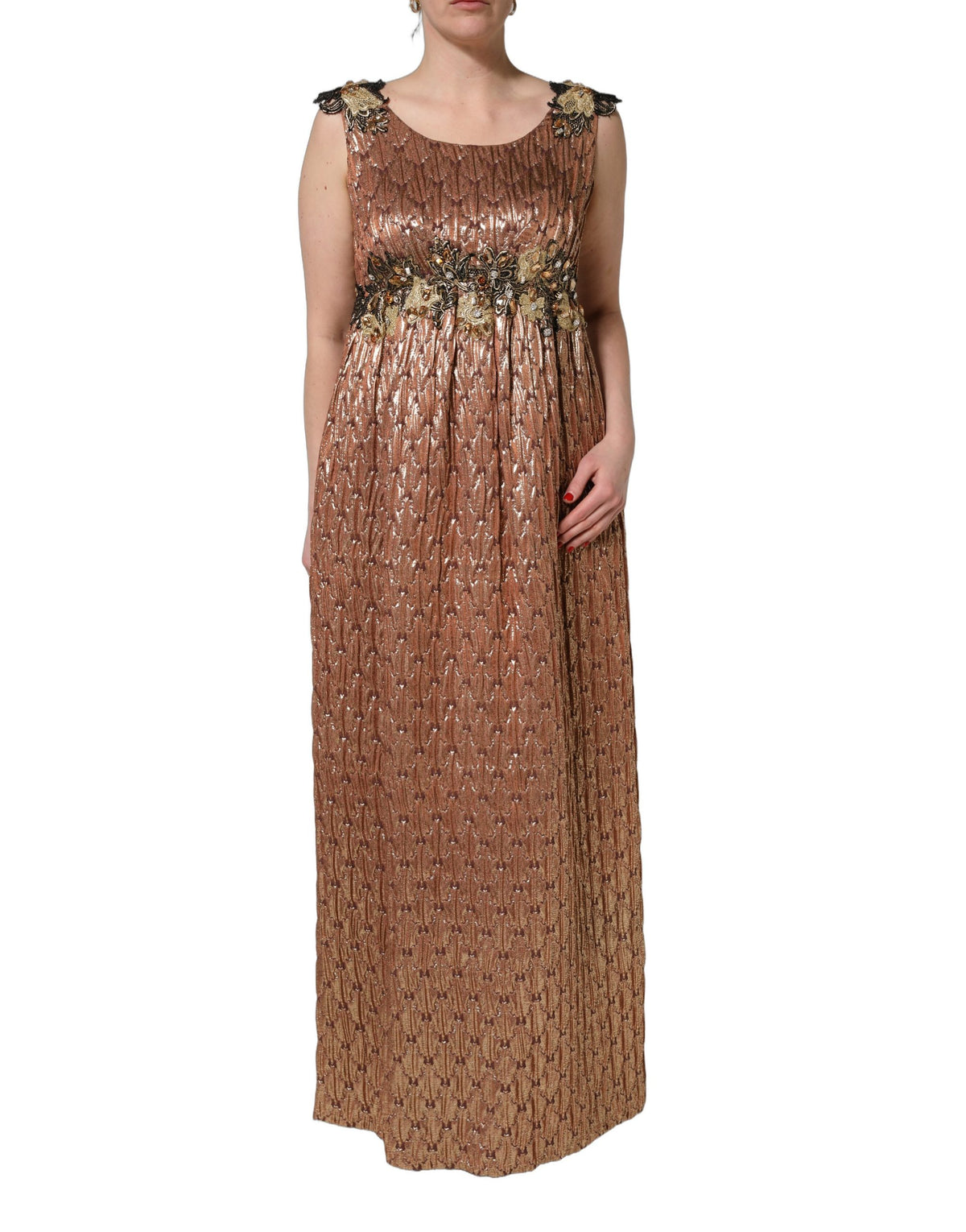 Dolce & Gabbana Brown Metallic Crystal Evening Gown Couture