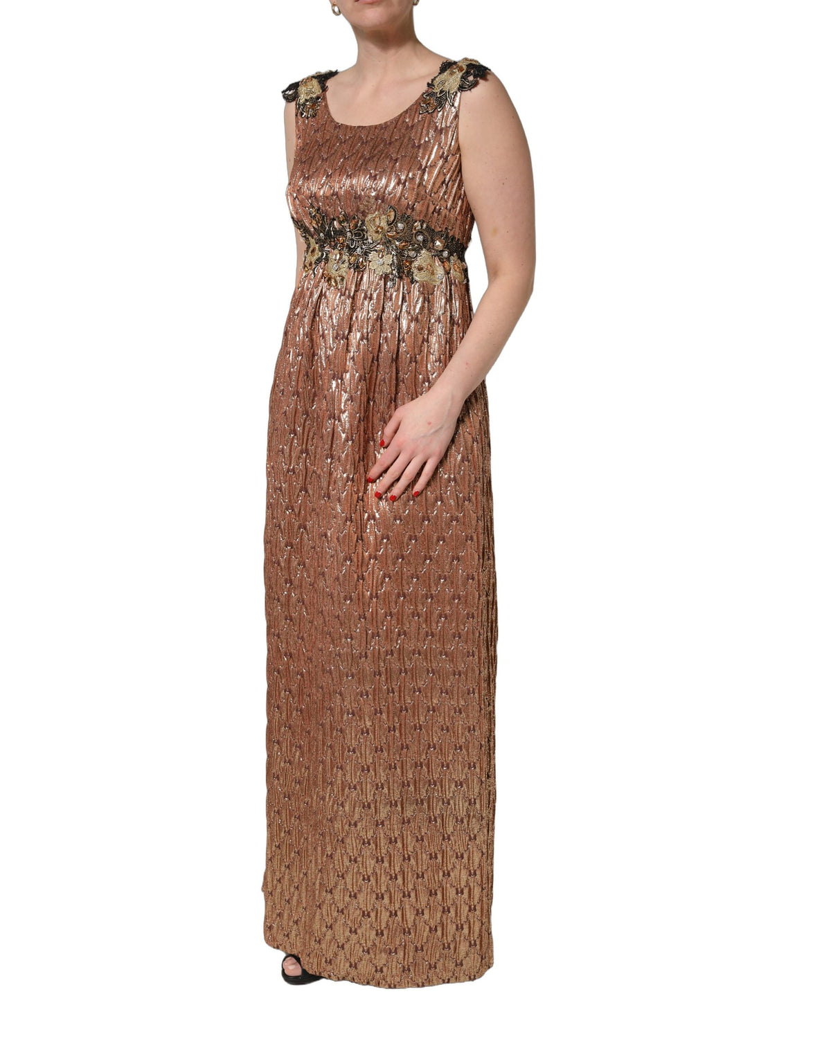 Dolce & Gabbana Brown Metallic Crystal Evening Gown Couture