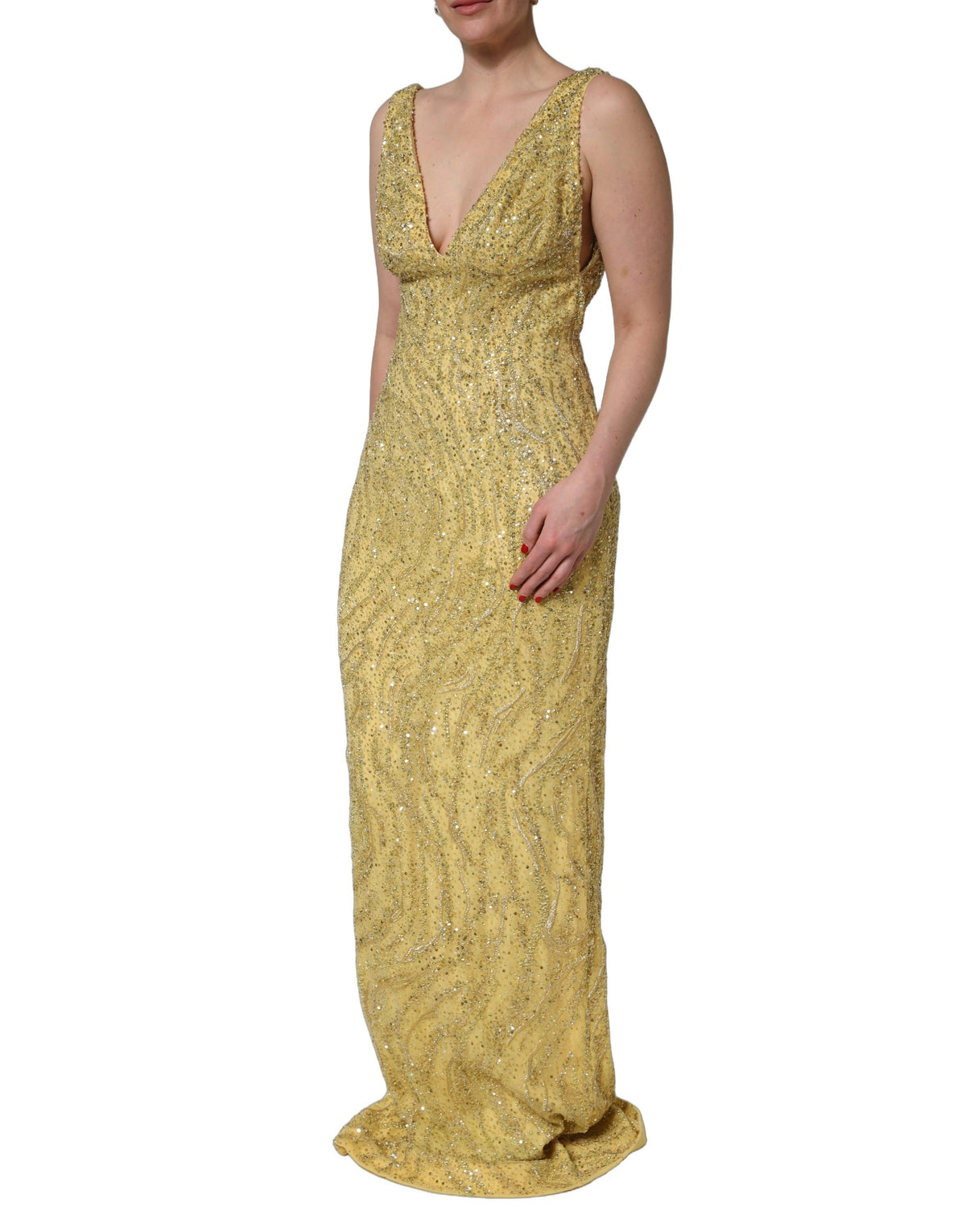 Dolce & Gabbana Gold V-neckline Mermaid Sequinned Gown
