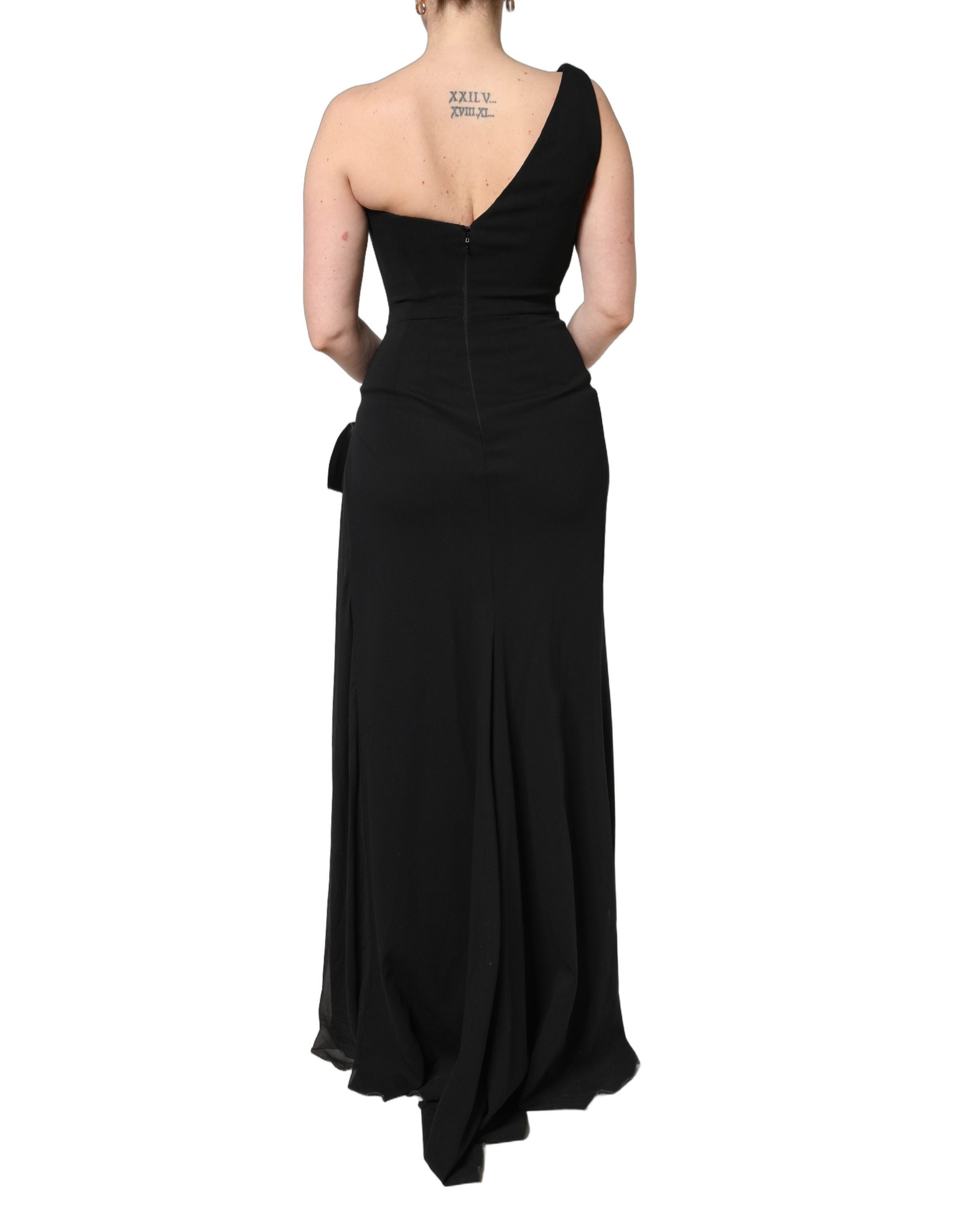 Experience the allure of the Dolce & Gabbana Black One Shoulder Neckline Long Gown, a testament to Italian craftsmanship in luxurious silk, designed for unforgettable elegance.