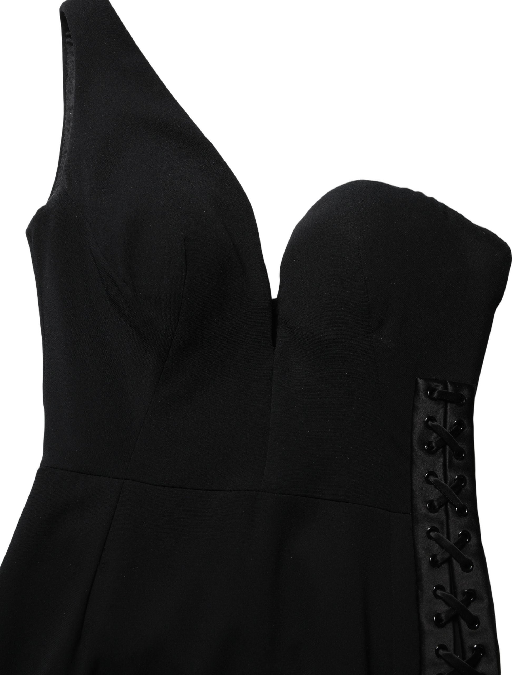 Indulge in the exquisite Dolce & Gabbana Black One Shoulder Neckline Long Gown, a timeless masterpiece of silk and elegance, perfect for unforgettable soirées.