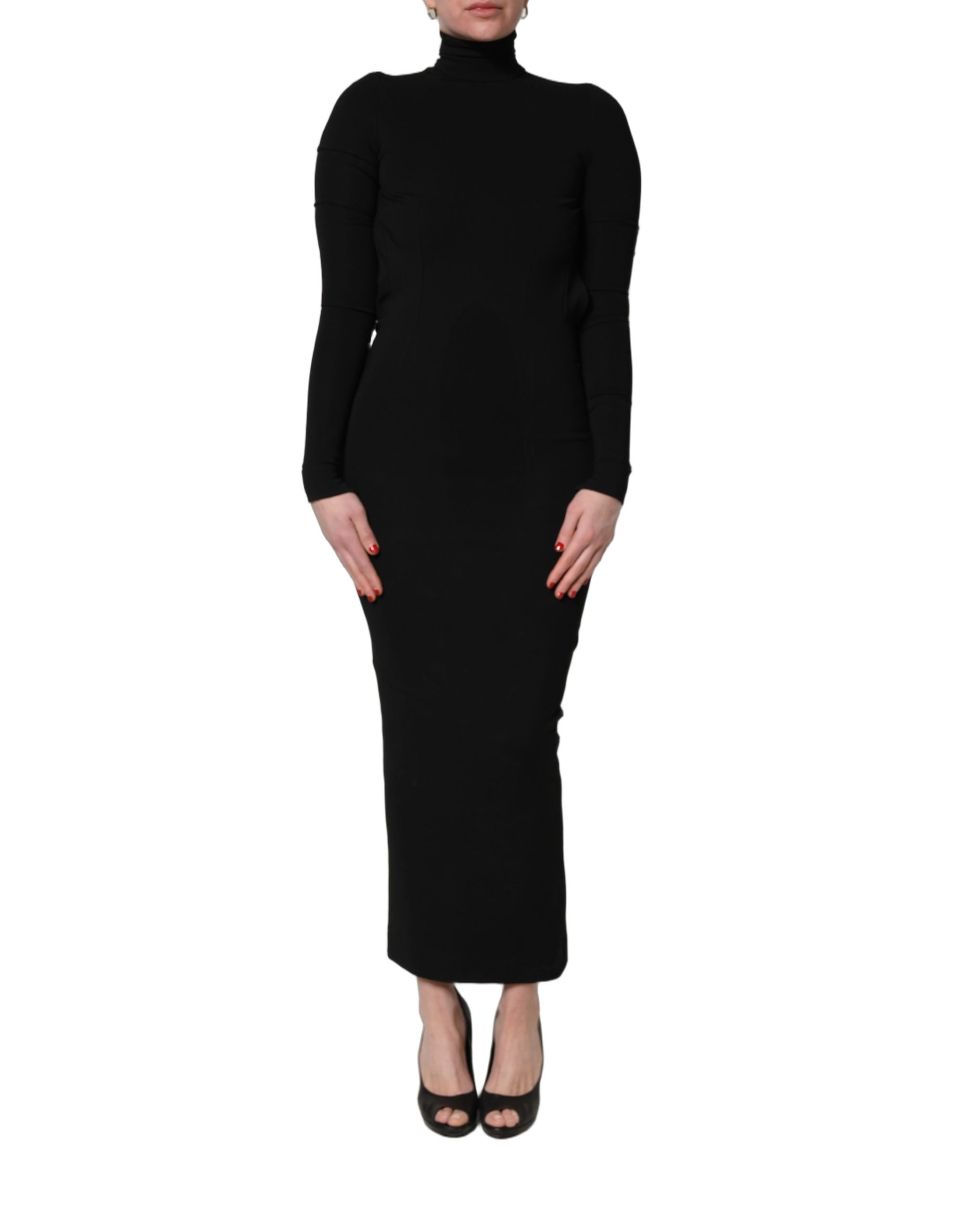 Dolce & Gabbana Black Viscose Sheath Maxi Dress Couture Elegance