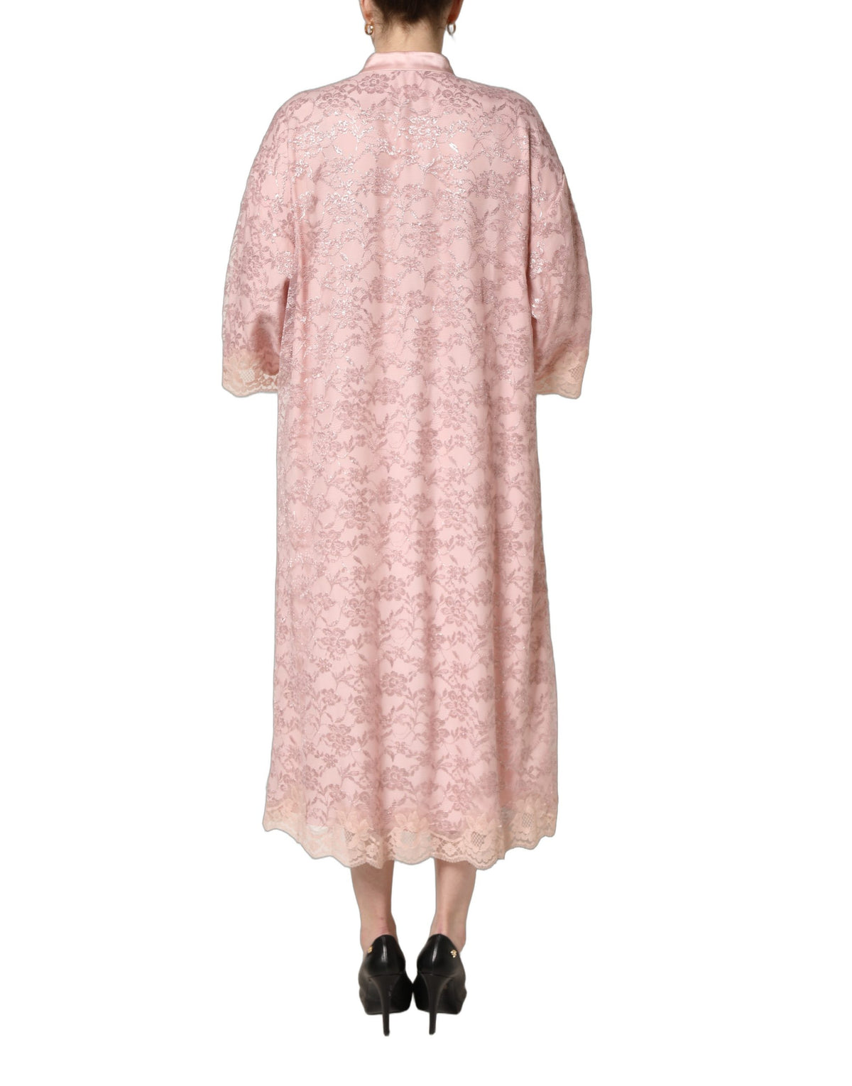 Dolce & Gabbana Pink Corded Floral Lace Kaftan Midi Dress Couture