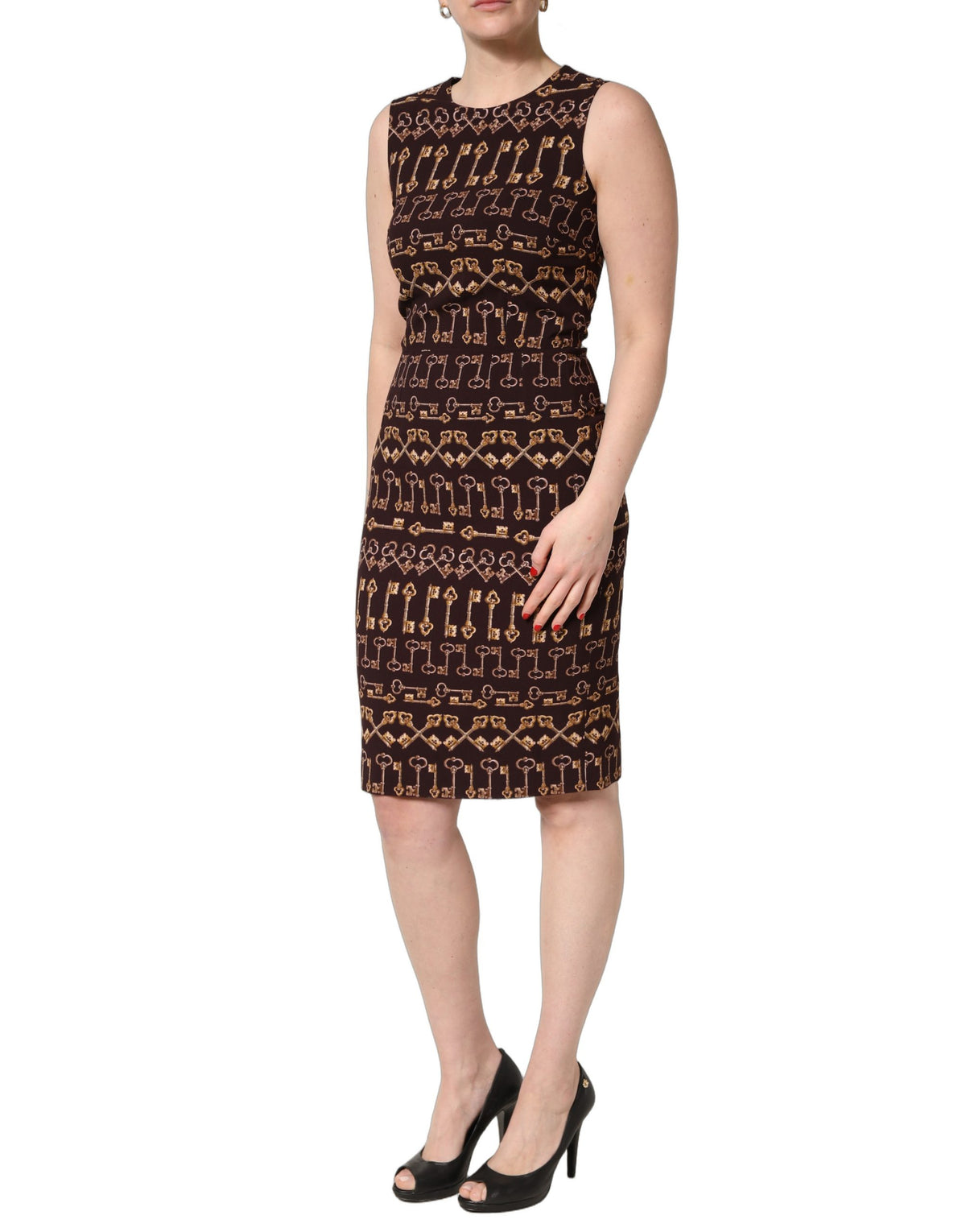 Dolce & Gabbana Brown Keys Fitted Sheath Dress - Luxe Elegance