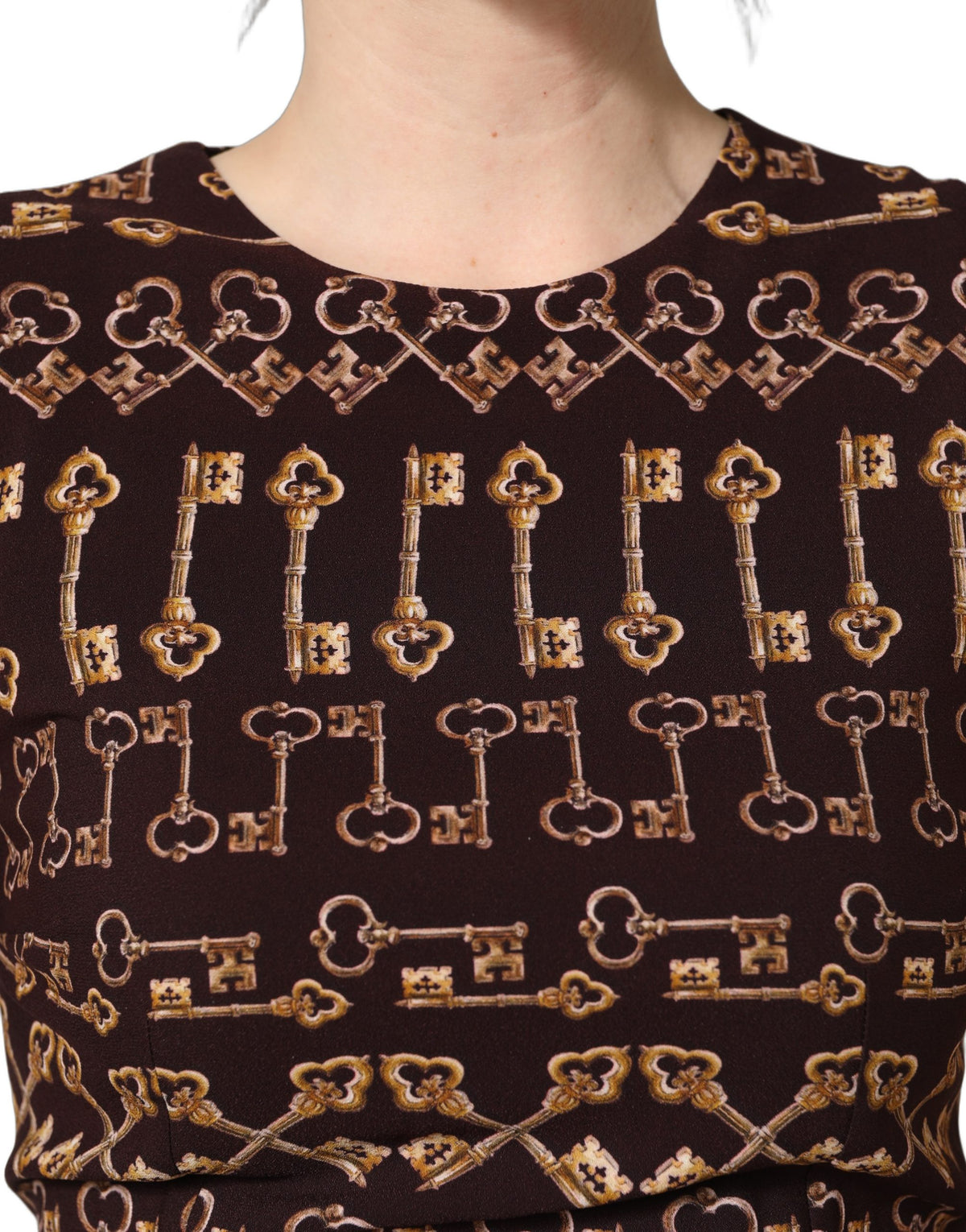 Dolce & Gabbana Brown Keys Fitted Sheath Dress - Couture Elegance
