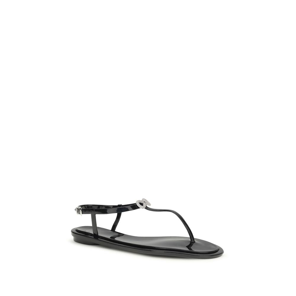 MACH & MACH Black Rubber Flat Sandals – Artisanal Elegance Unleashed