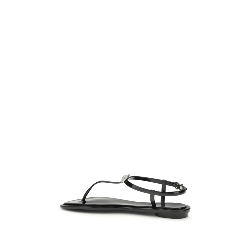 MACH & MACH Black Rubber Flat Sandals – Artisanal Elegance Unleashed