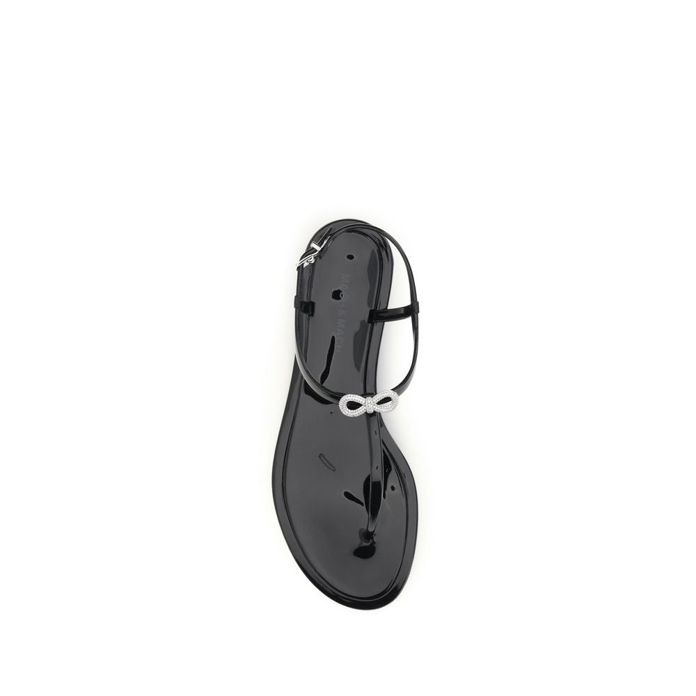 MACH & MACH Black Rubber Flat Sandals – Artisanal Elegance Unleashed