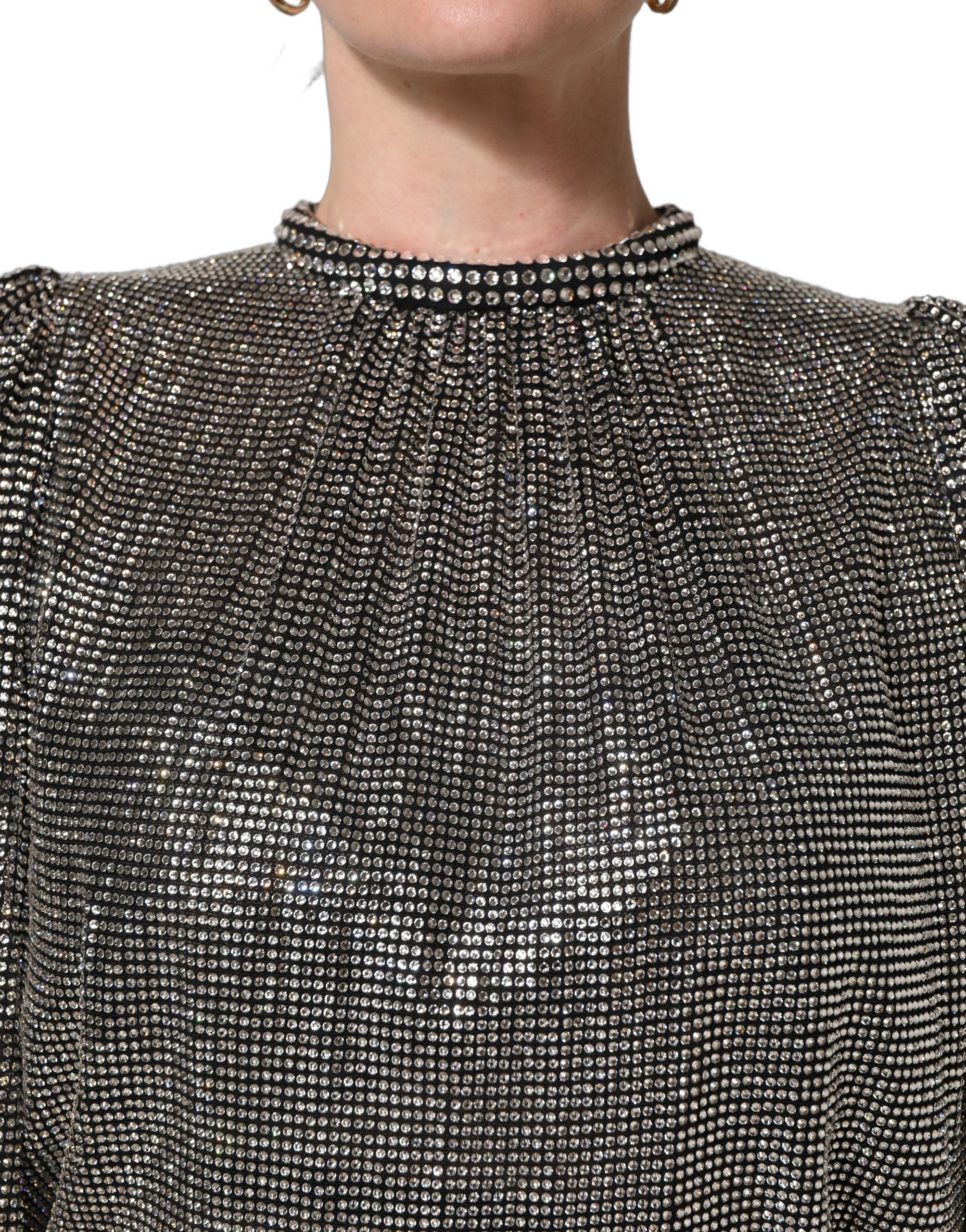 Dolce & Gabbana Silver Rhinestones Bodysuit Dress Couture