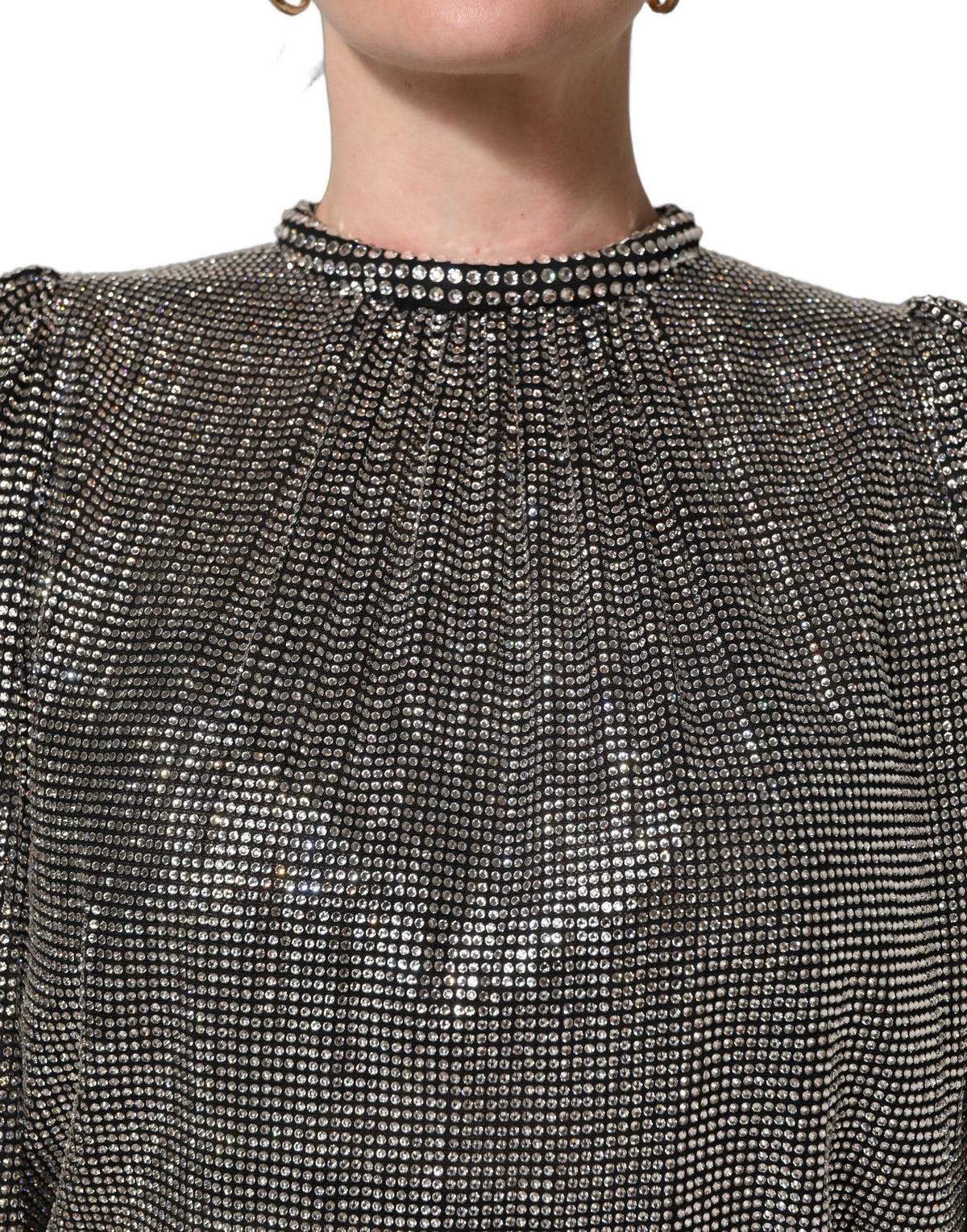 Dolce & Gabbana Silver Rhinestones Bodysuit Mini Dress