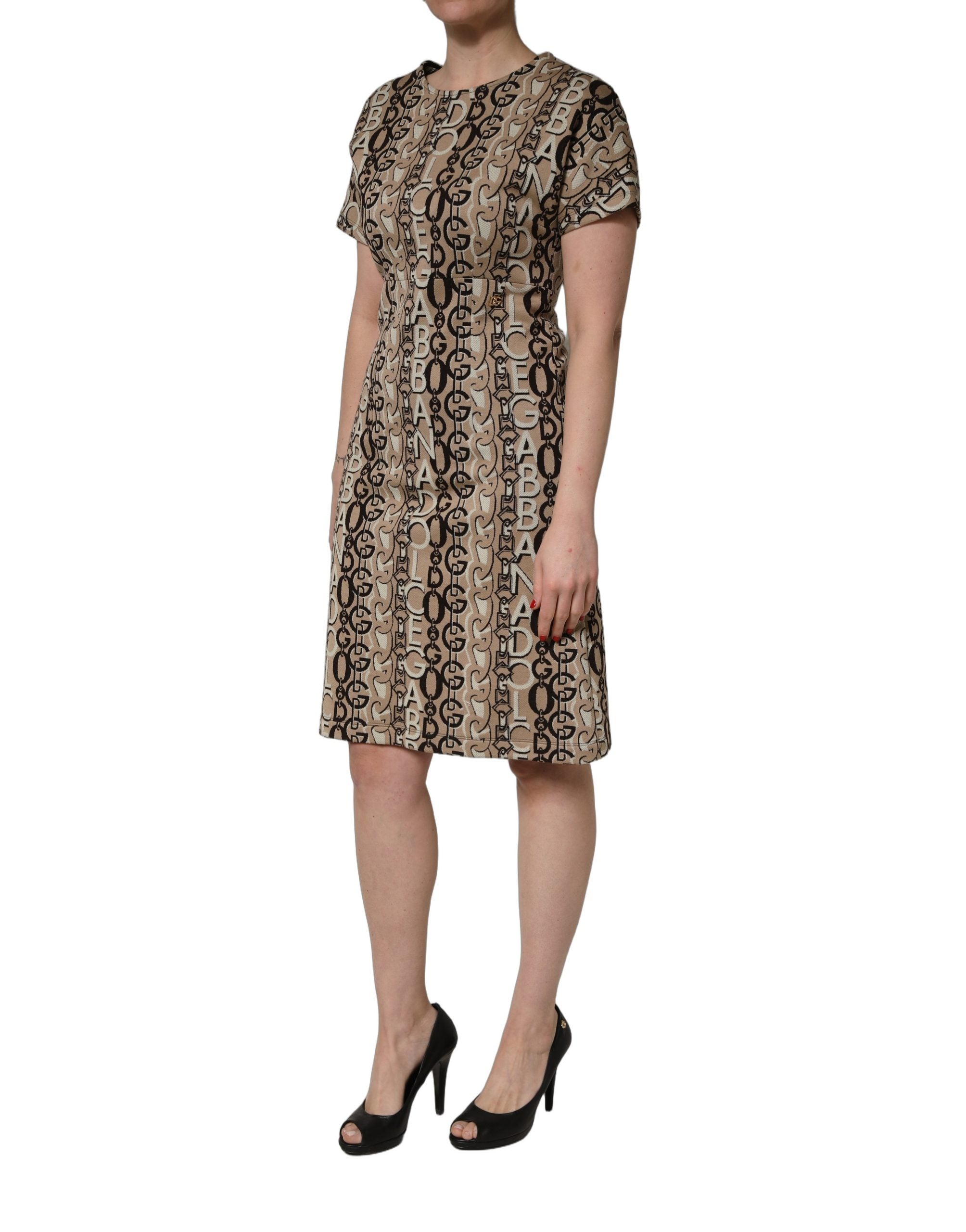 Dolce & Gabbana Brown DG Logo Chain Sheath Dress - Couture Elegance