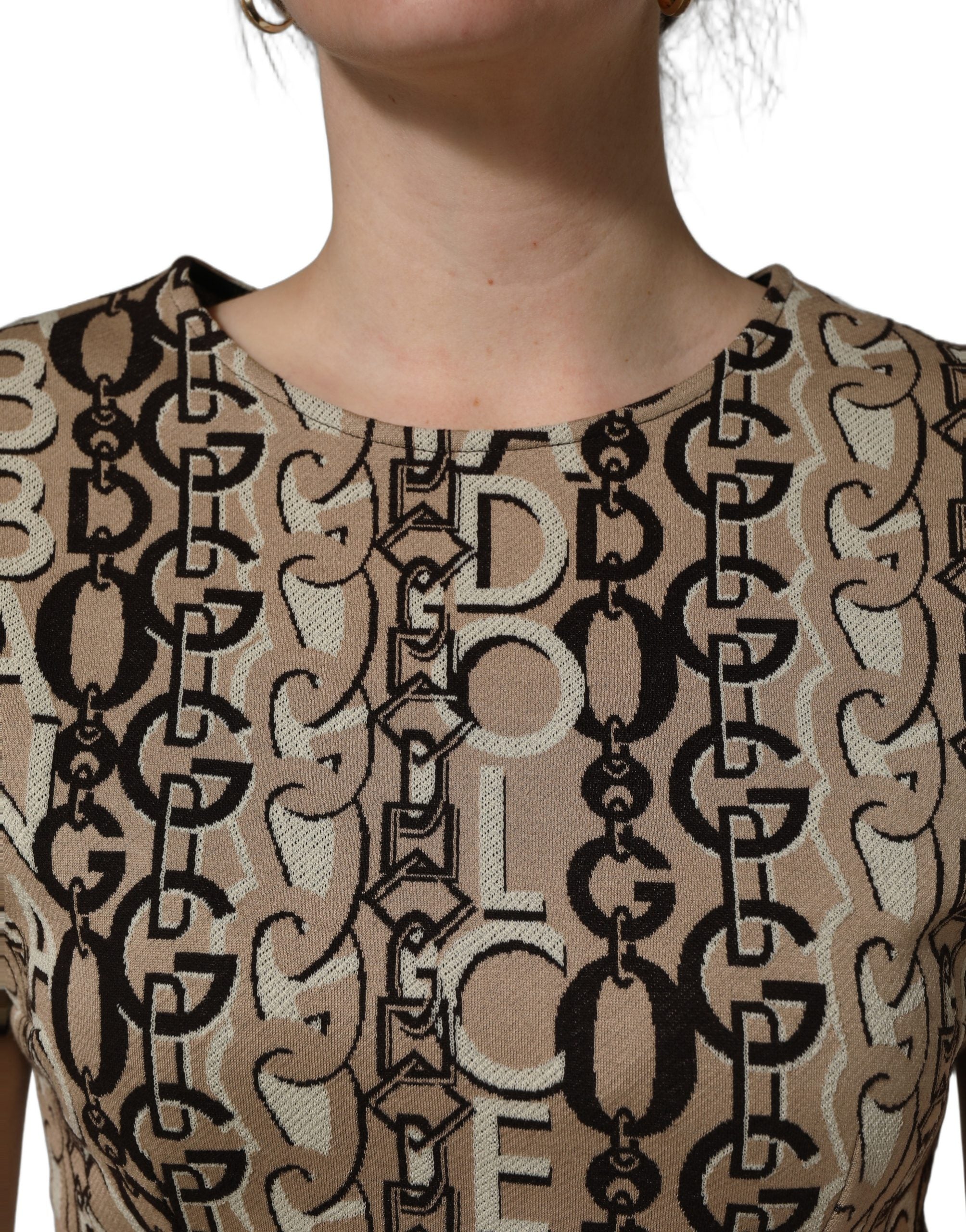 Dolce & Gabbana Brown DG Logo Chain Sheath Dress - Couture Elegance