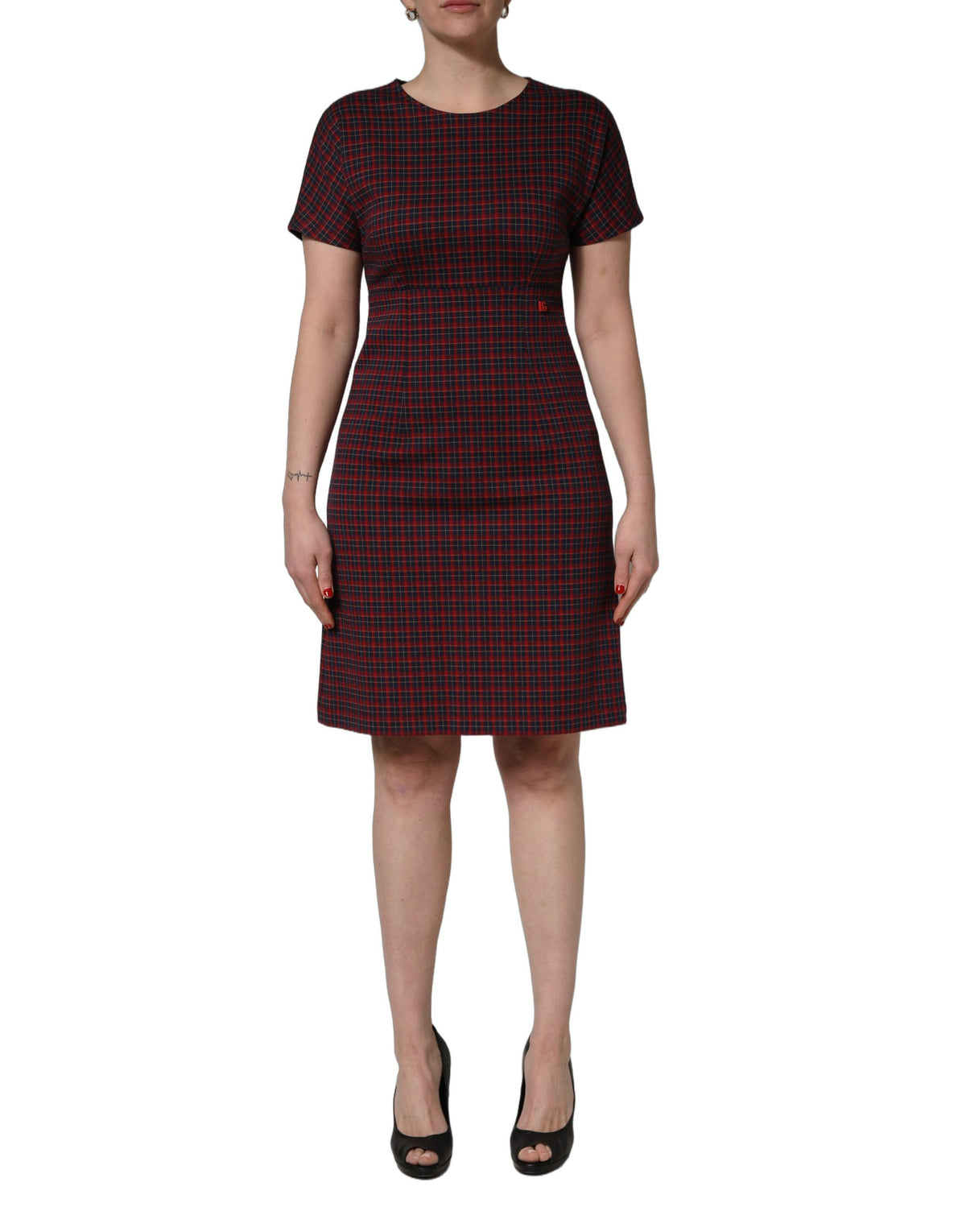 Dolce & Gabbana Red Black Checkered Sheath Dress Couture