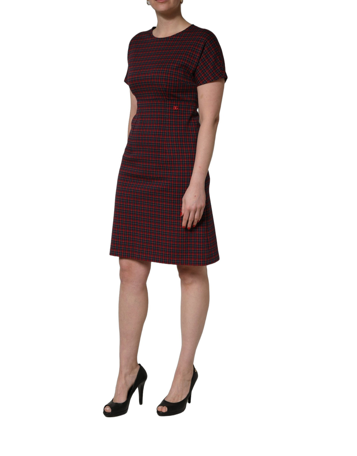 Dolce & Gabbana Red Black Checkered Sheath Dress Couture