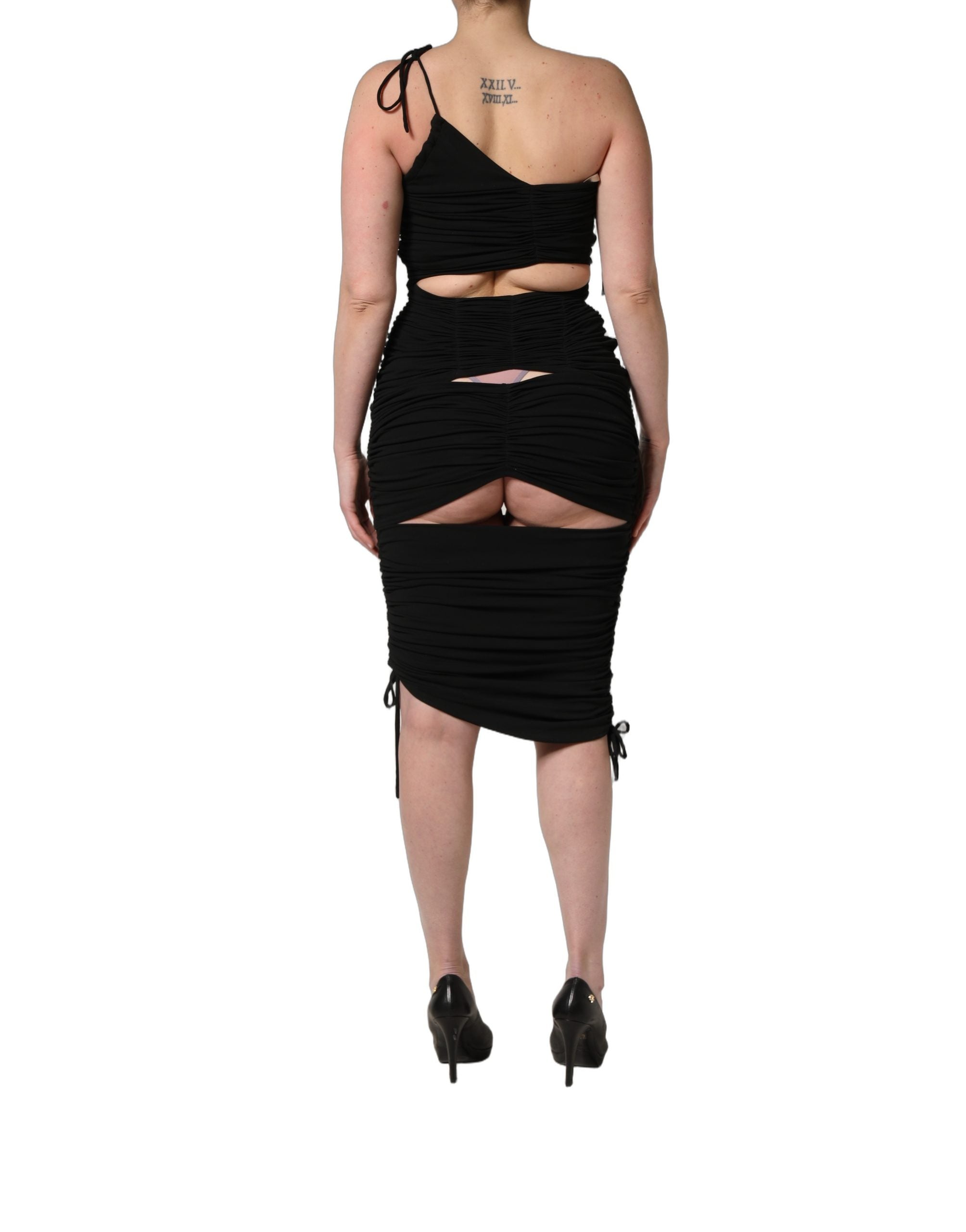Dolce & Gabbana Black Jersey Cut-Out Ruched Midi Dress
