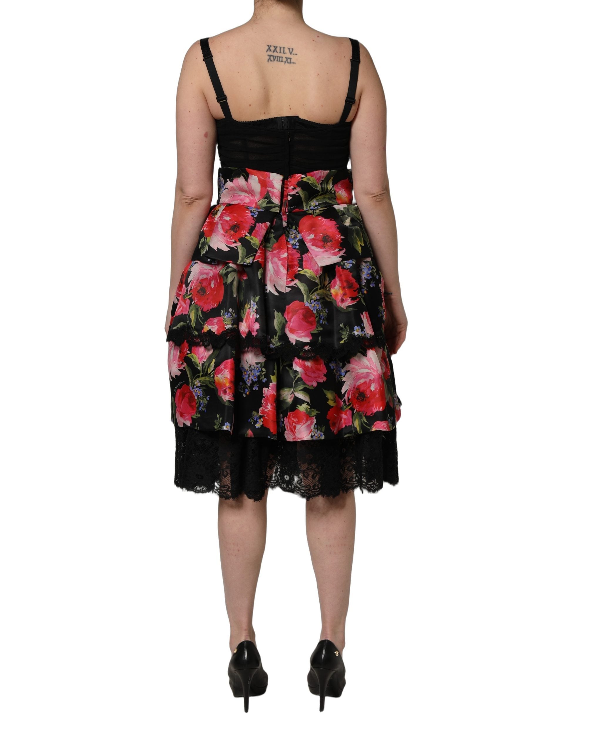 Dolce & Gabbana Black Floral Print Tiered Dress - Haute Couture