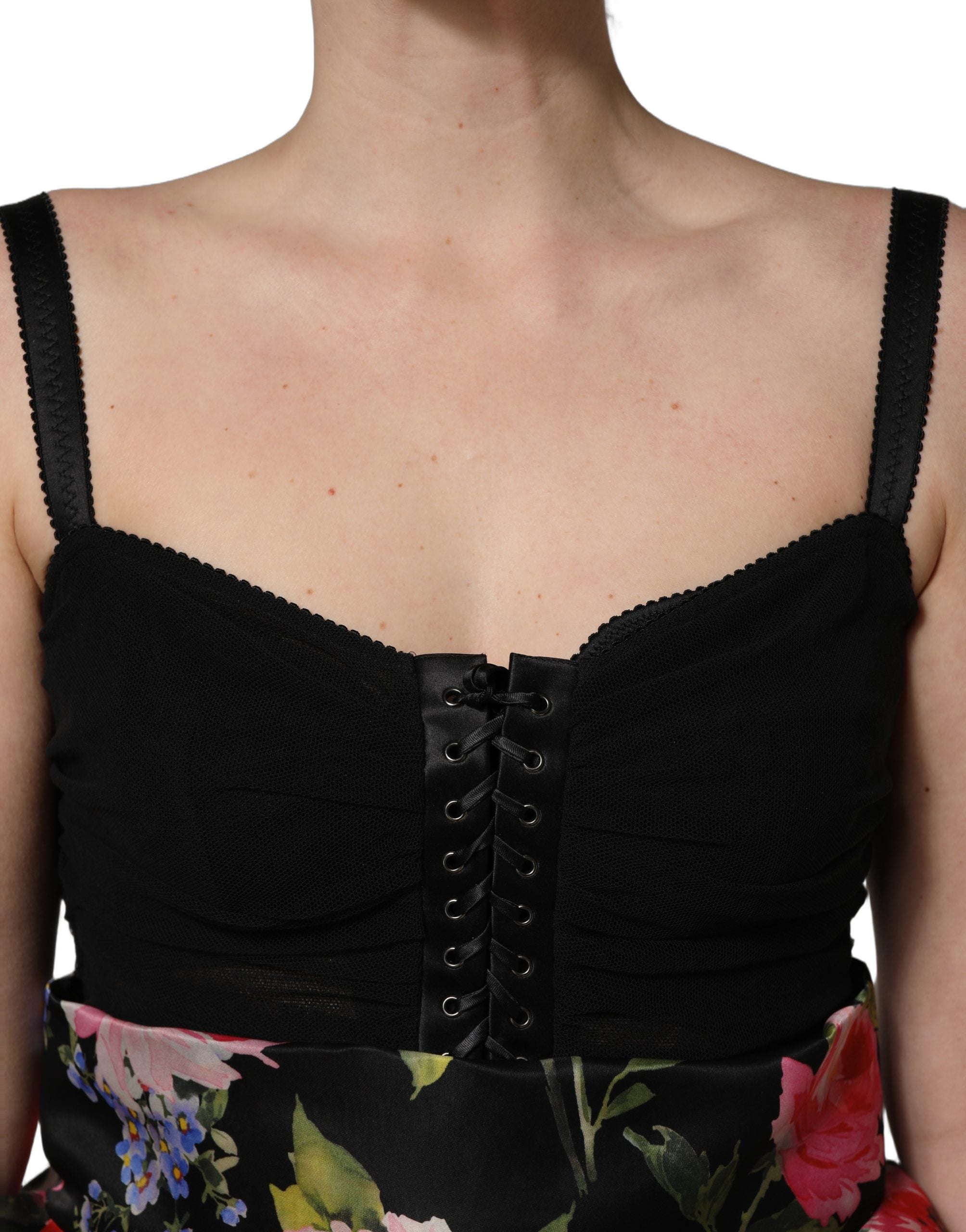 Dolce & Gabbana Black Floral Print Tiered Dress - Luxury Elegance