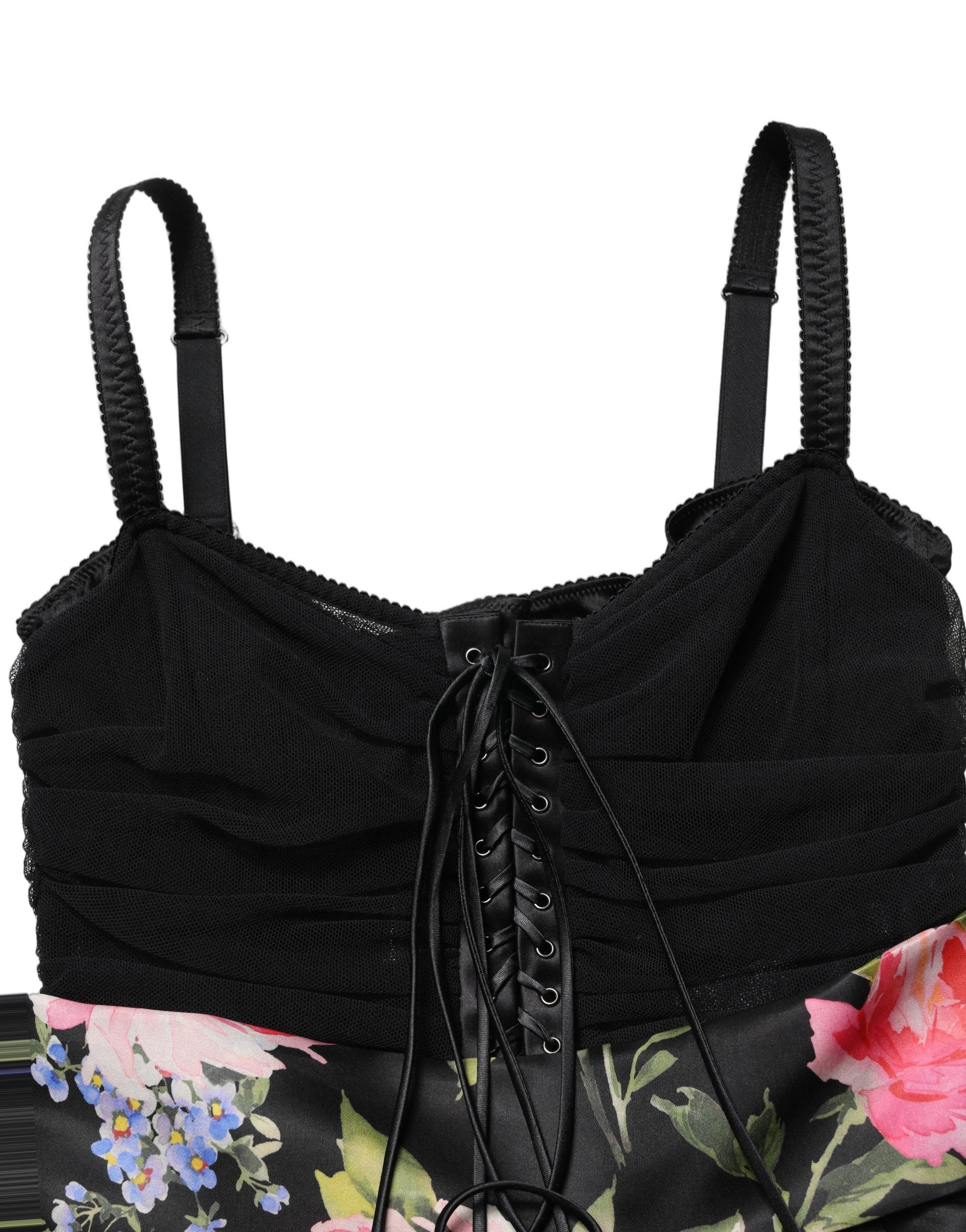 Dolce & Gabbana Black Sleeveless Bustier Floral Print Dress