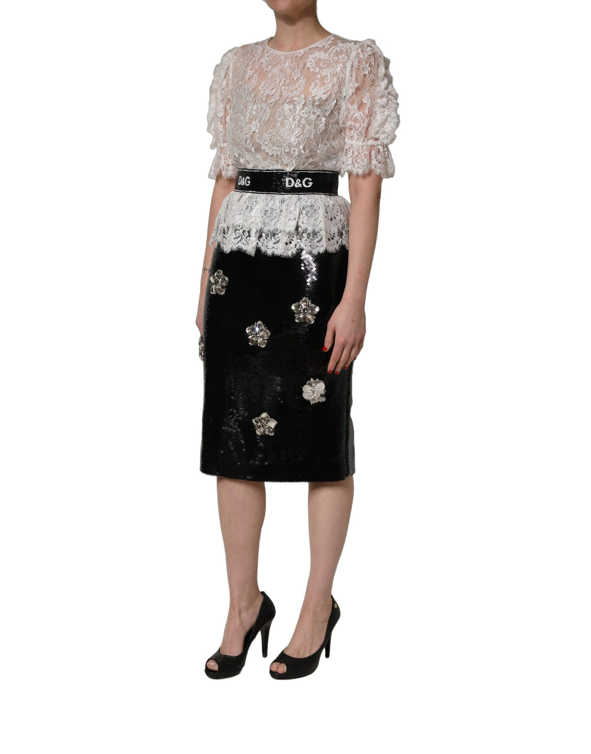 Dolce & Gabbana White Lace Top Sheath Dress for Timeless Elegance