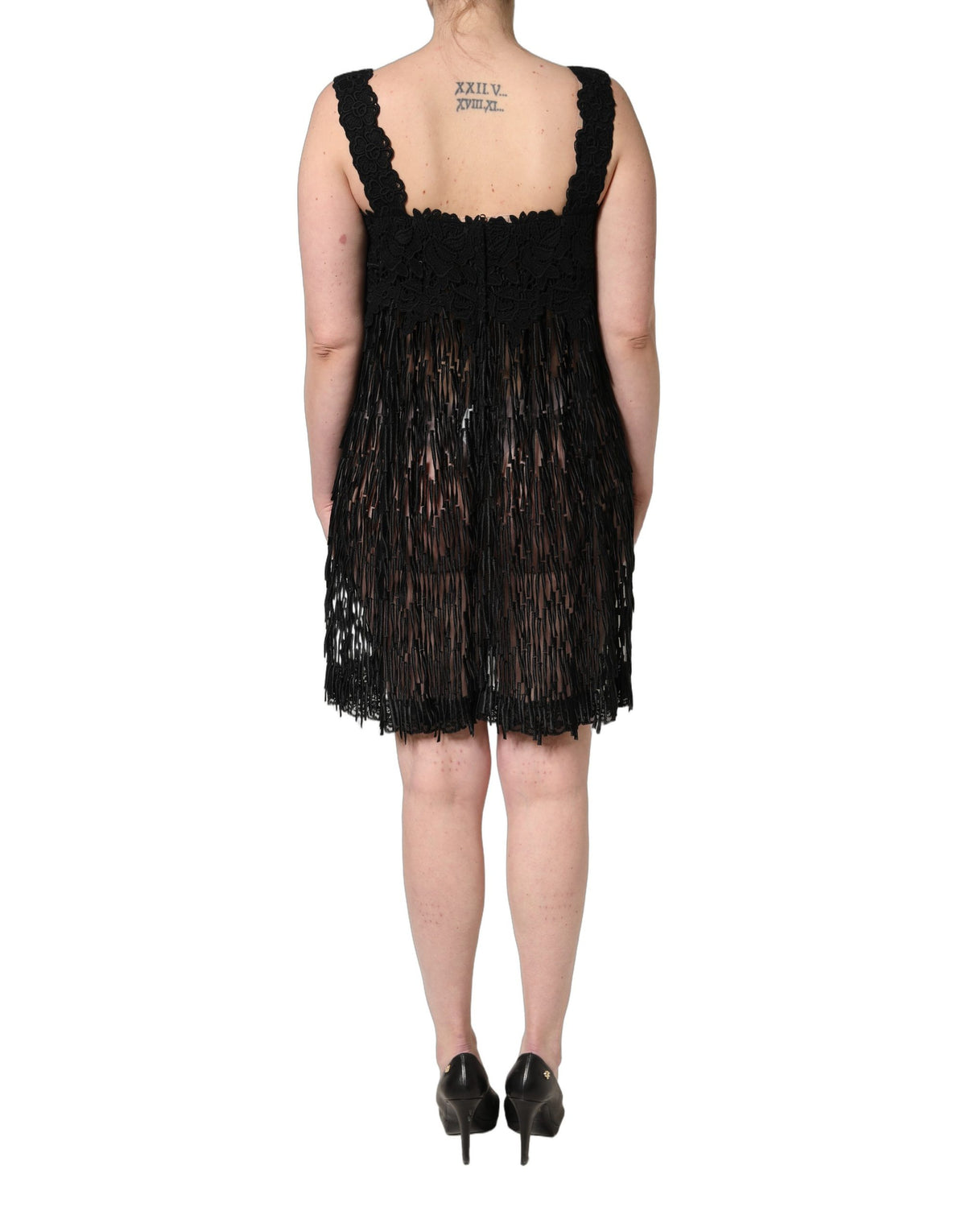 Dolce & Gabbana Black Fringed Mini Dress - Couture Elegance