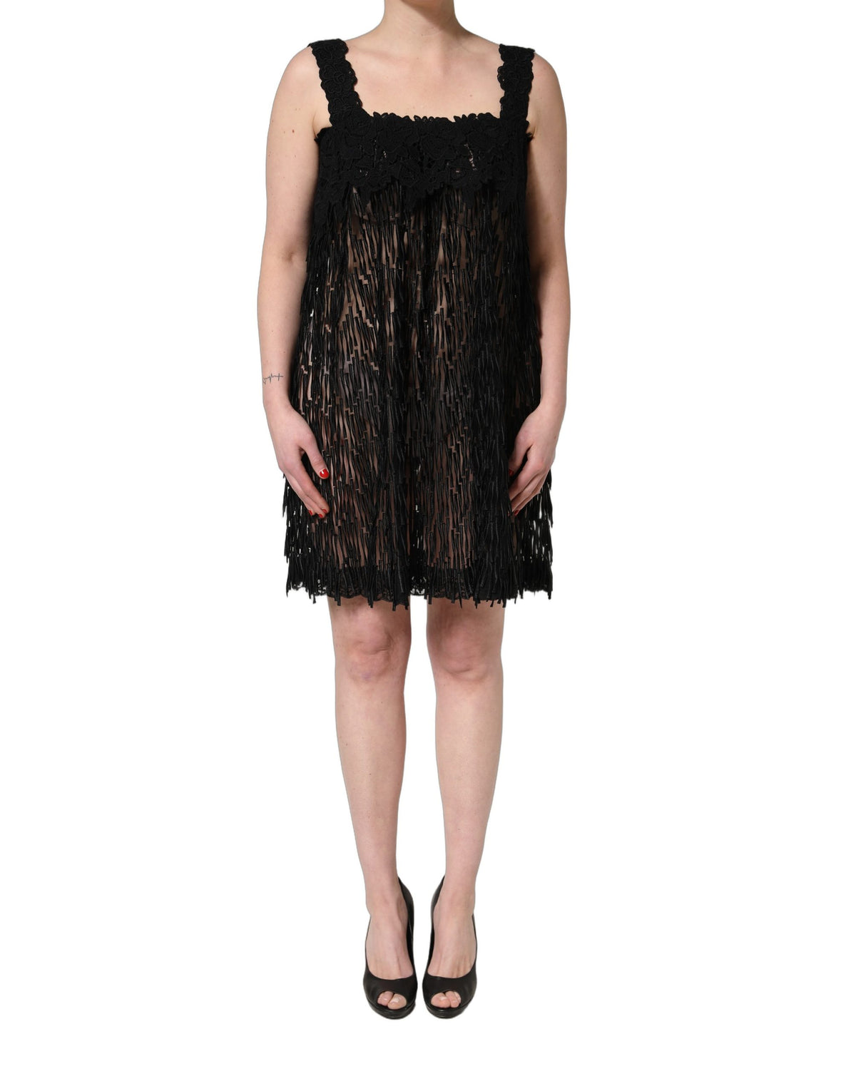 Dolce & Gabbana Black Viscose Fringed Mini Dress - Couture Elegance