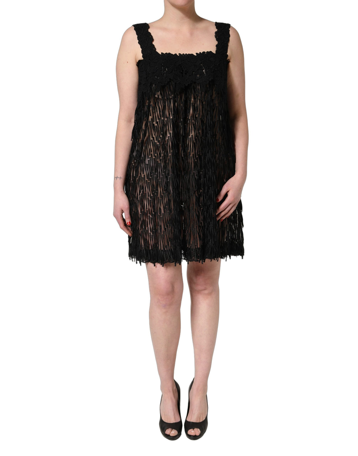 Dolce & Gabbana Black Viscose Fringed Mini Dress - Couture Elegance