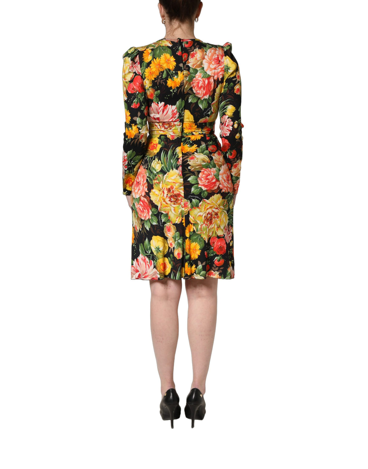 Dolce & Gabbana Multicolor Floral Print Midi Dress, Artisanal Elegance