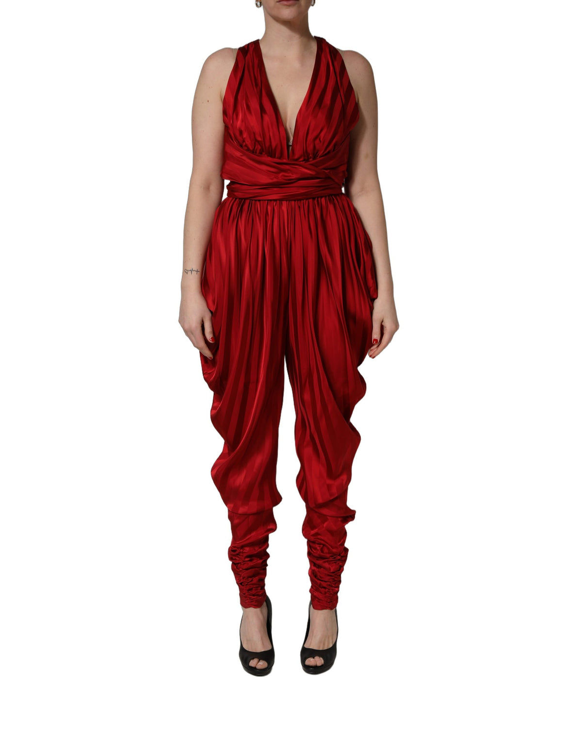 Dolce & Gabbana Red Draped Jumpsuit Dress - Luxury Elegance