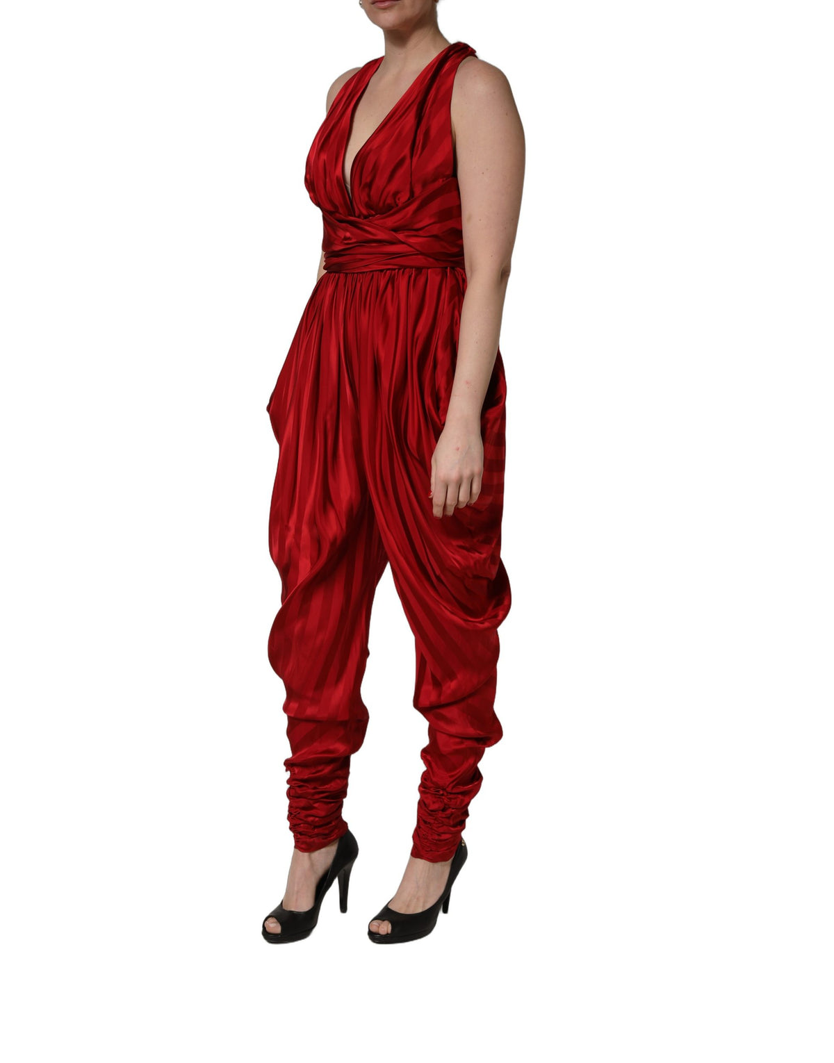 Dolce & Gabbana Red Draped Jumpsuit Dress - Exquisite Luxury