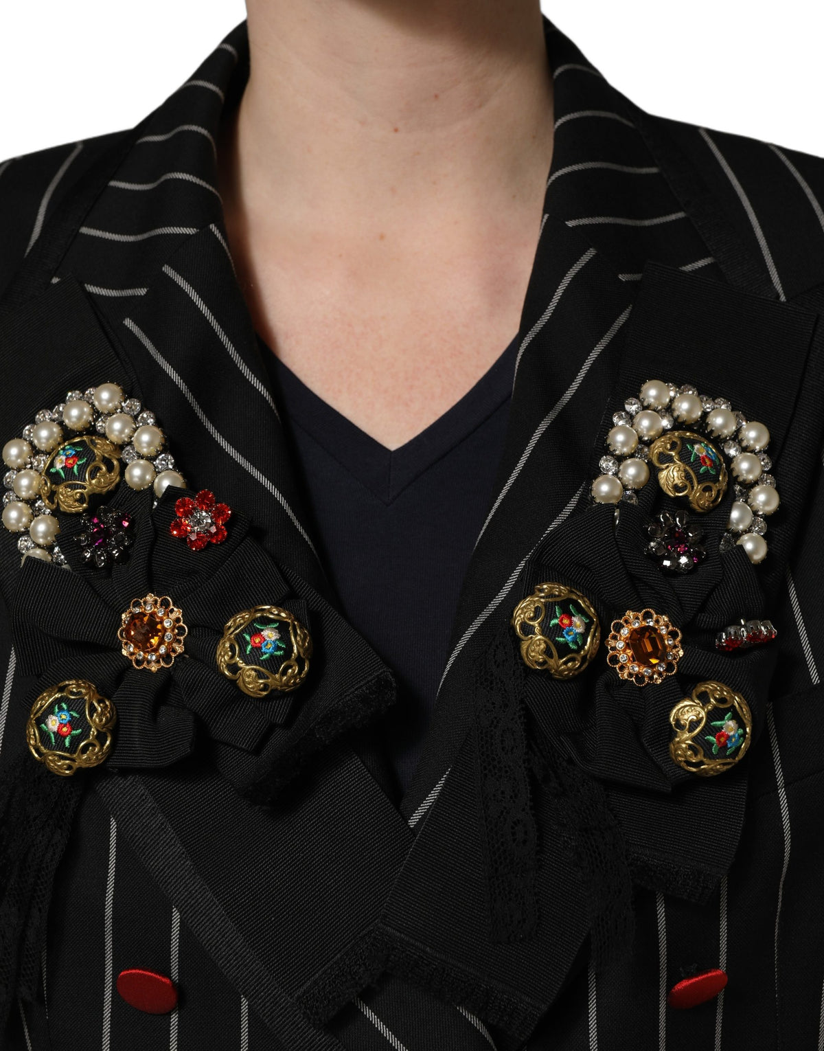 Dolce & Gabbana Black Stripe Double-Breasted Blazer Couture