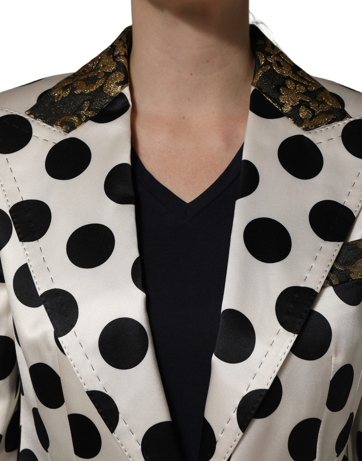 Dolce & Gabbana White Brocade Polka-Dot Blazer Jacket Couture