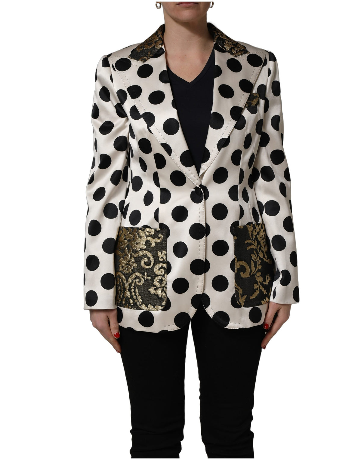 Dolce & Gabbana White Brocade Polka-Dot Blazer Jacket Couture