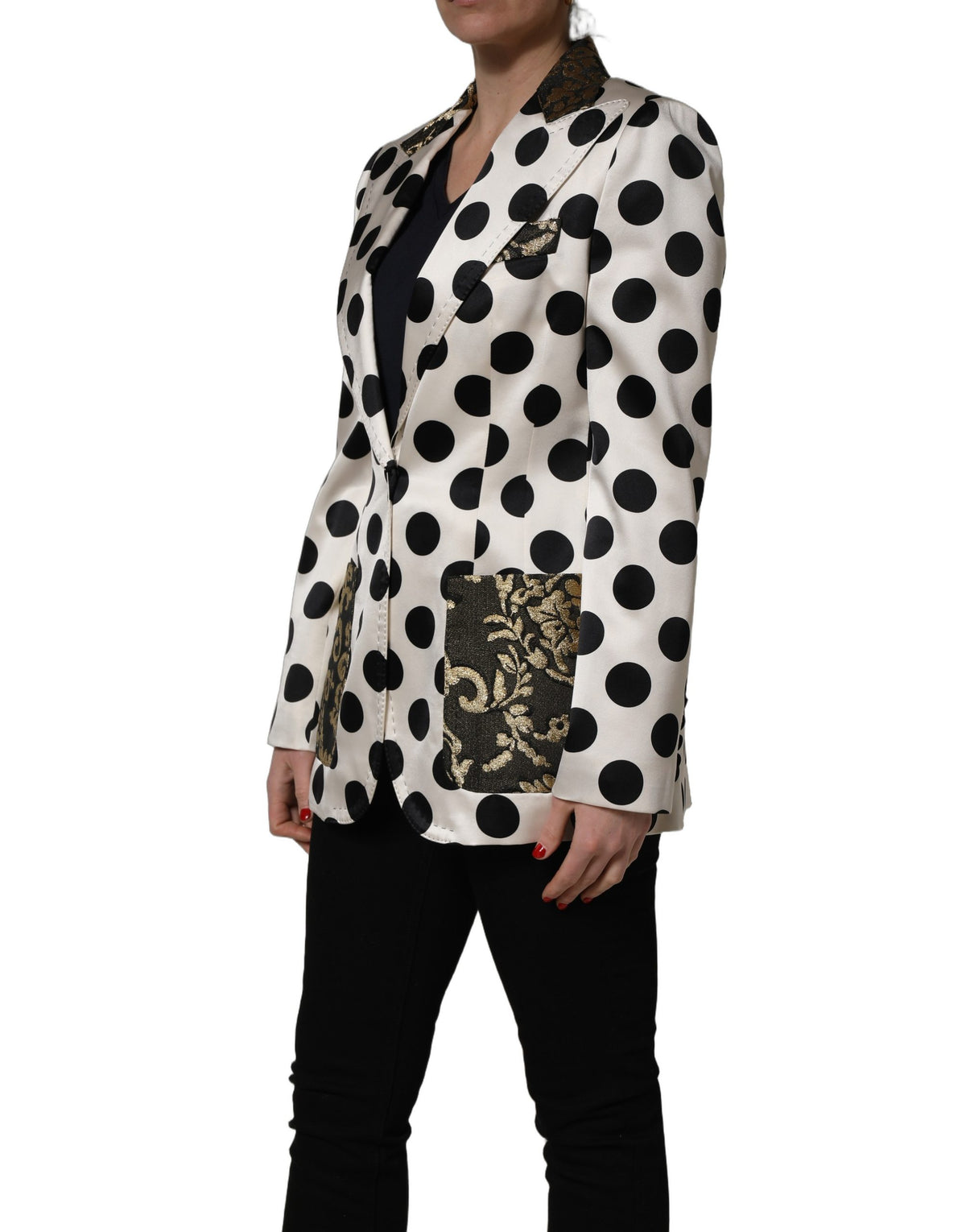 Dolce & Gabbana White Brocade Polka-Dot Blazer Jacket Couture